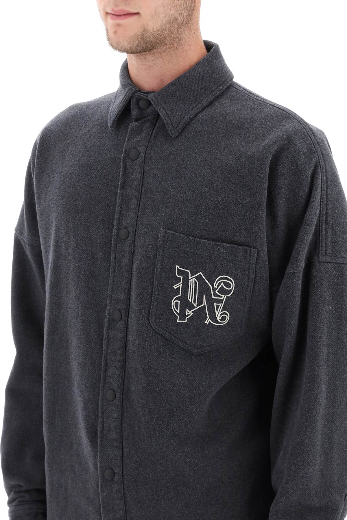 Shop Palm Angels Pa Monogram Flannel Overshirt In Grey