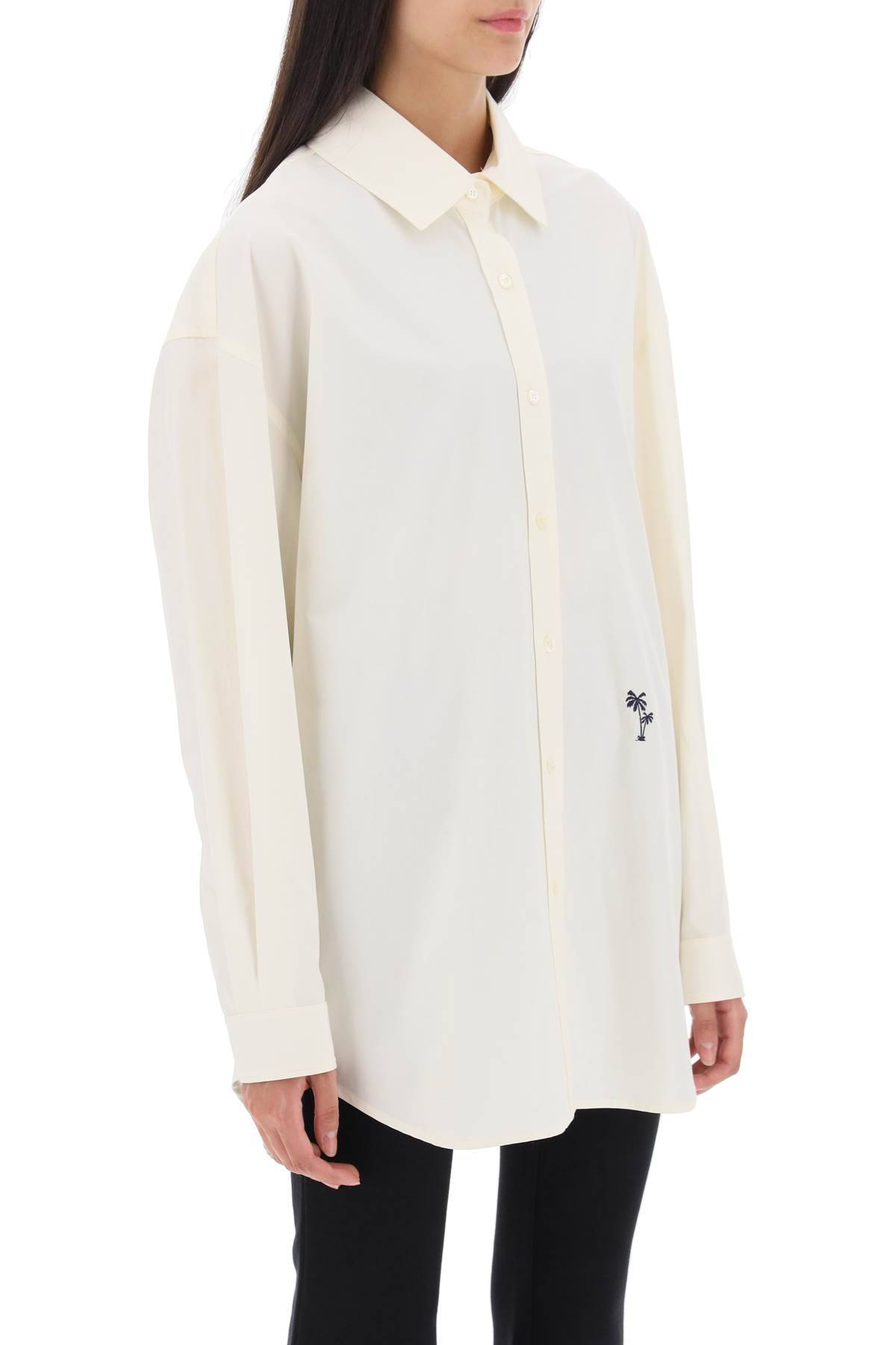 Shop Palm Angels Poplin Shirt With Palm Embroidery In White