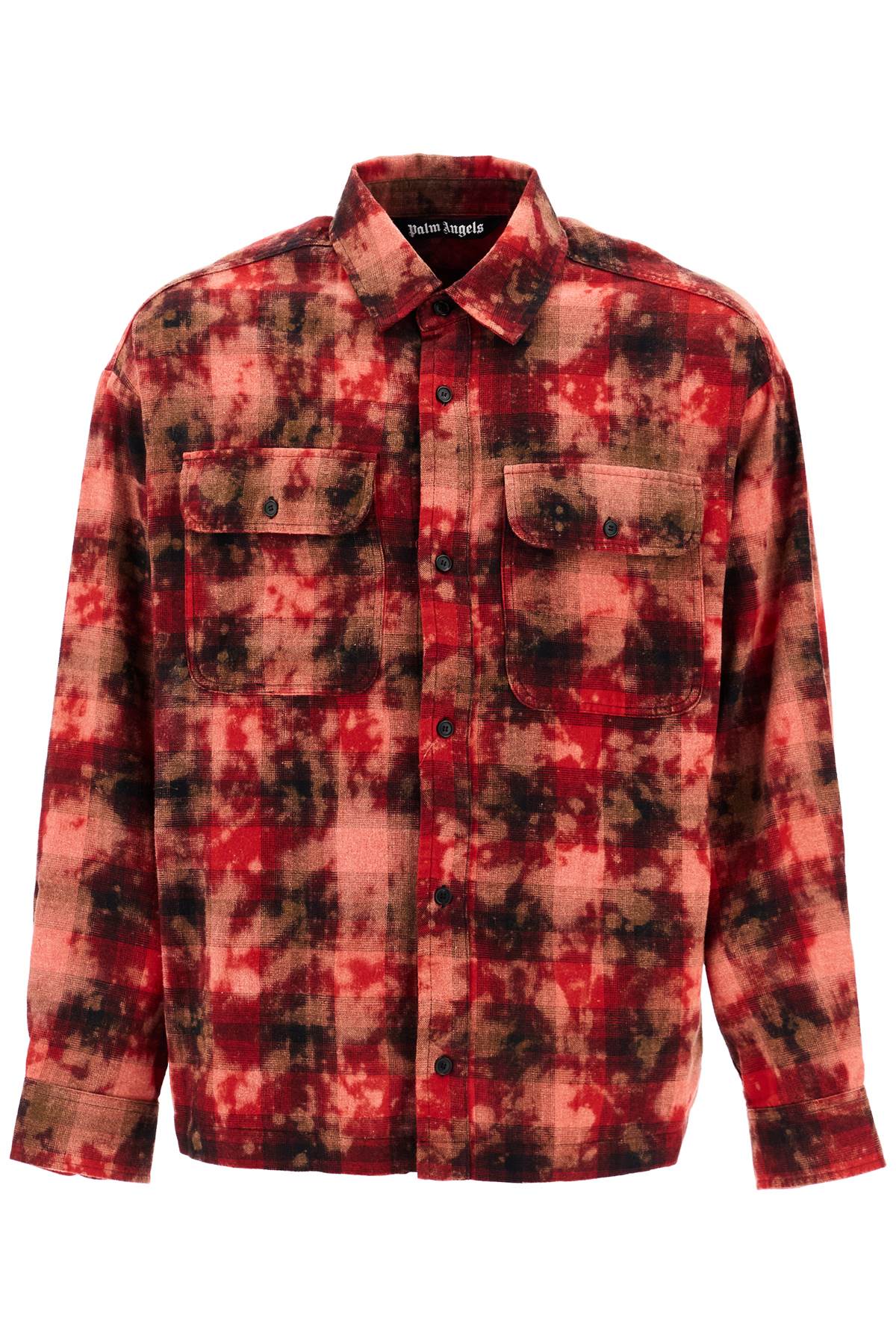 Shop Palm Angels 'flannel Shirt With Curved Logo In Red