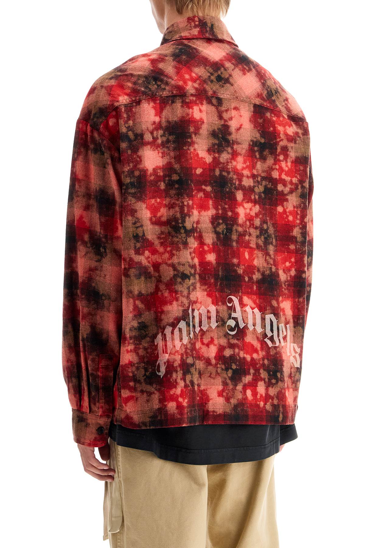 Shop Palm Angels 'flannel Shirt With Curved Logo In Red