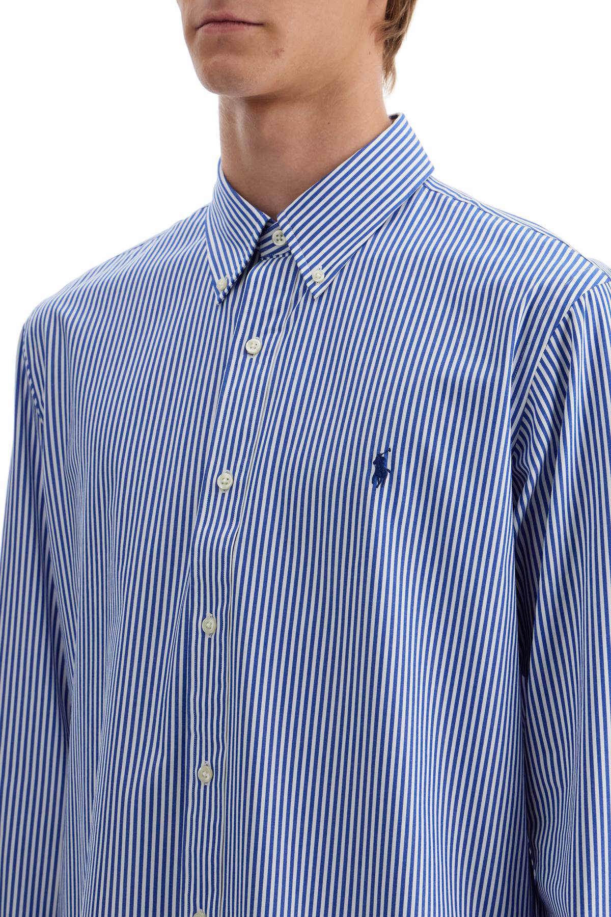 Shop Polo Ralph Lauren 'striped Stretch Poplin Shirt With In Blue