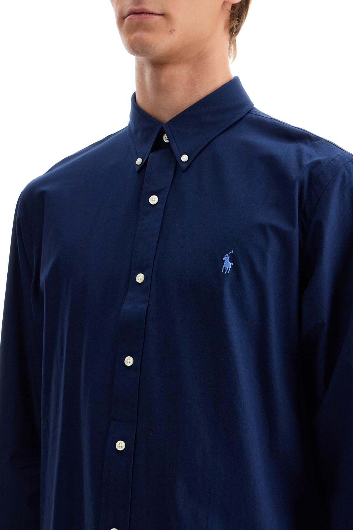 Shop Polo Ralph Lauren Custom Fit Cotton Stretch Shirt In Blue