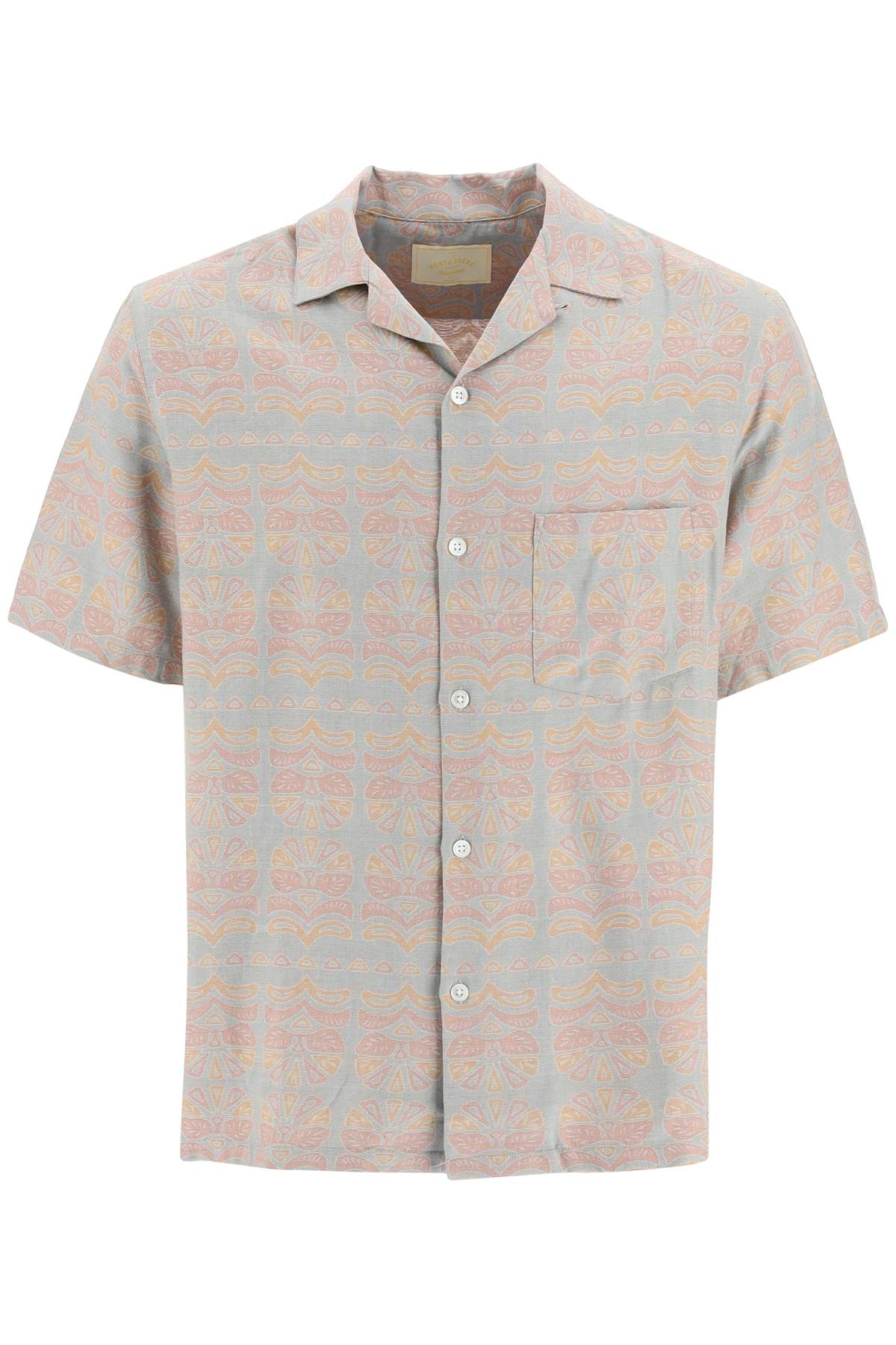 Shop Portuguese Flannel Cotton Viscose 'resort' Short Sleeve Shirt In Orange,grey,pink