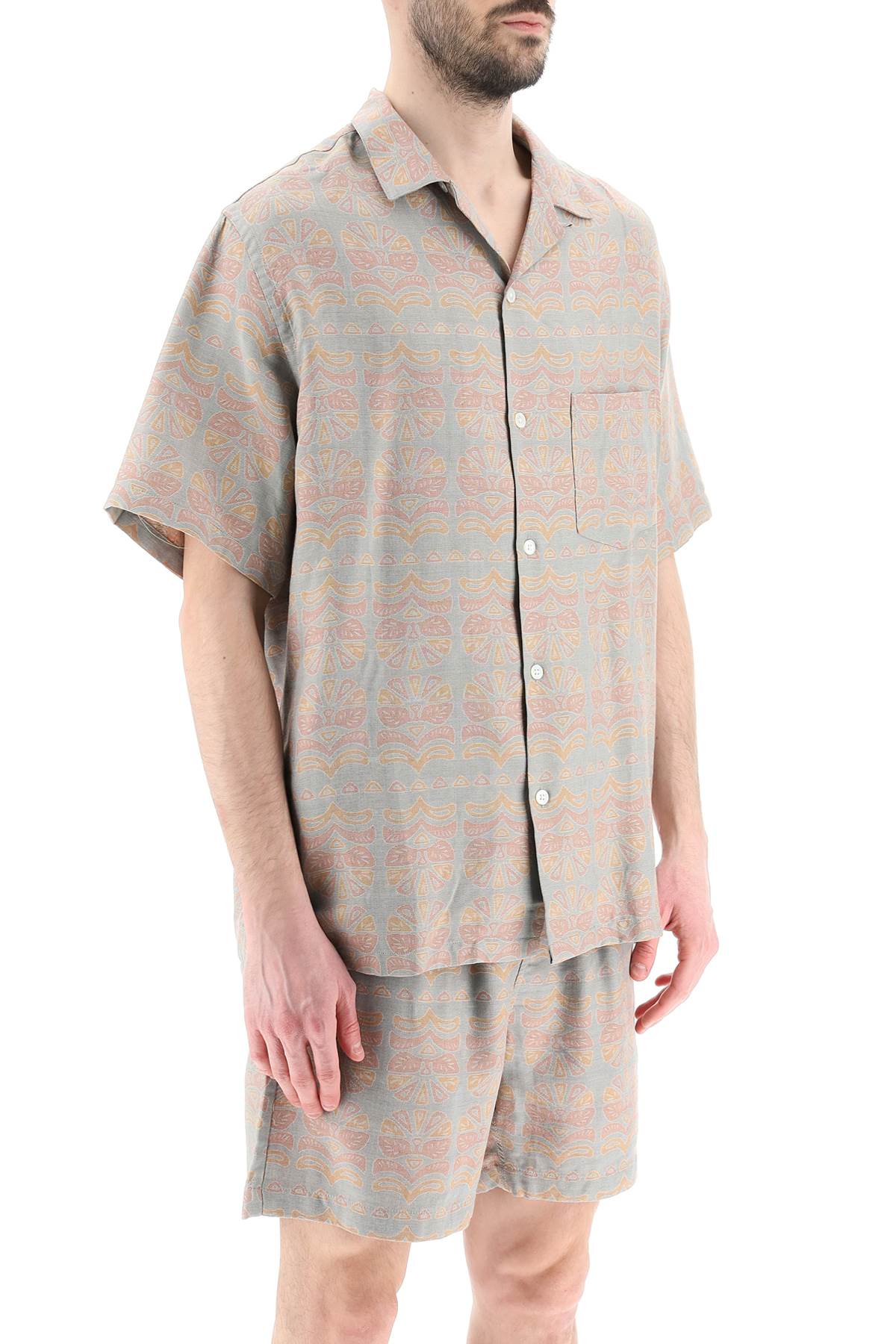 Shop Portuguese Flannel Cotton Viscose 'resort' Short Sleeve Shirt In Orange,grey,pink