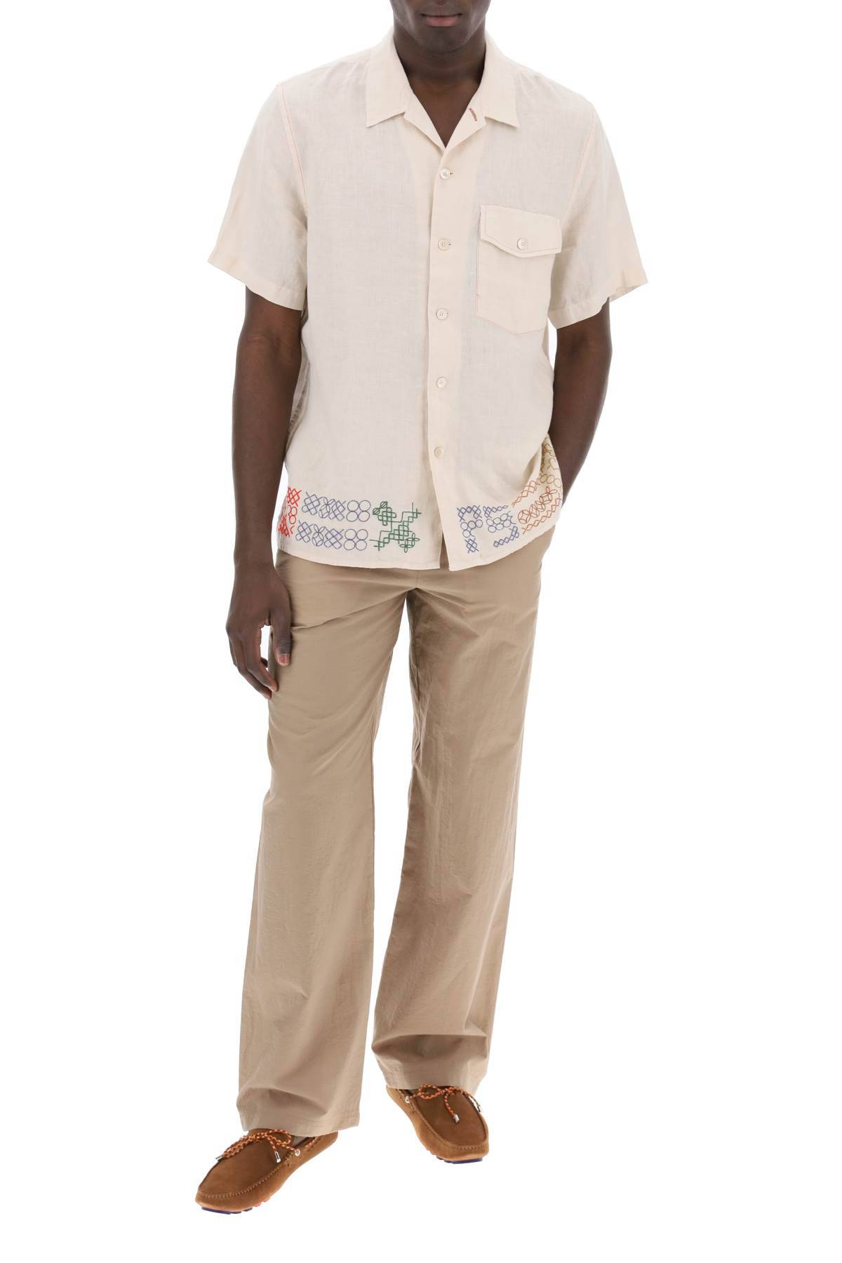 Shop Ps By Paul Smith Bowling Shirt With Cross-stitch Embroidery Details In Beige,neutro