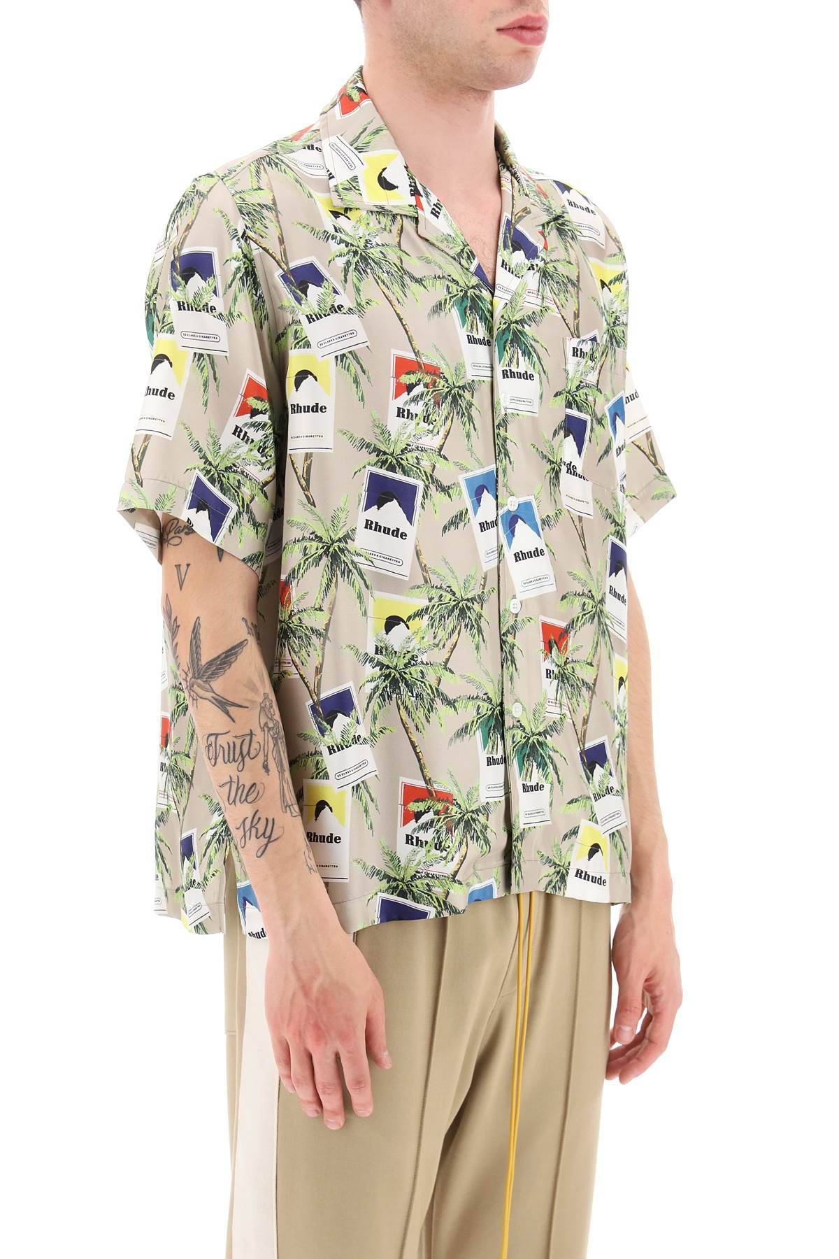 Shop Rhude 'cigarette' Bowling Shirt In Silk In Beige