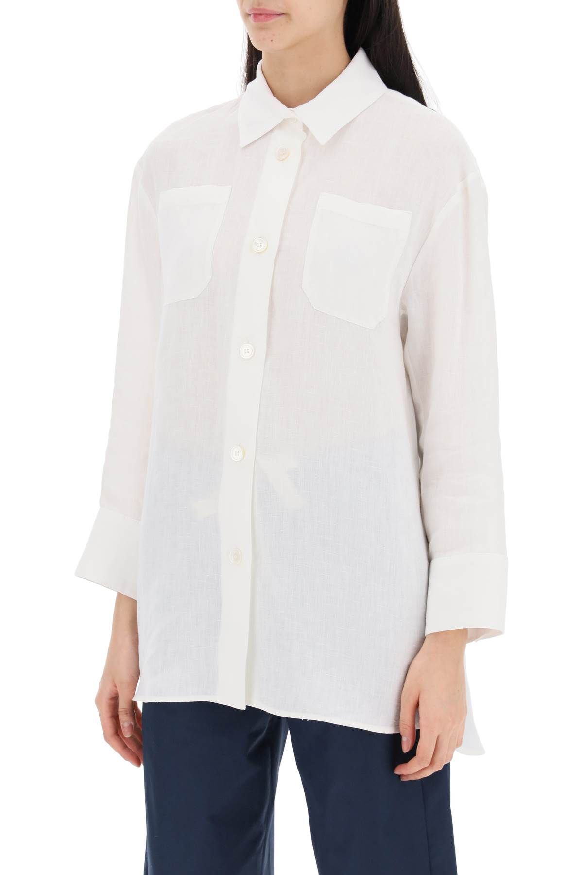 Shop 's Max Mara Daria Linen Shirt With Three-quarter Sleeves In White