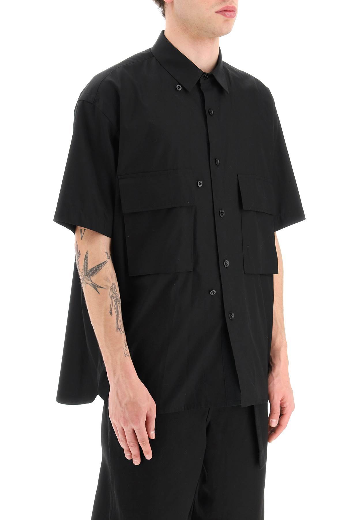 Shop Sacai Short-sleeved Poplin Shirt In Black
