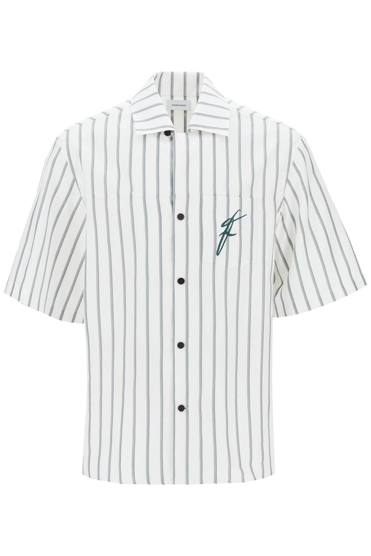Shop Ferragamo Striped Bowling Shirt With Button In White