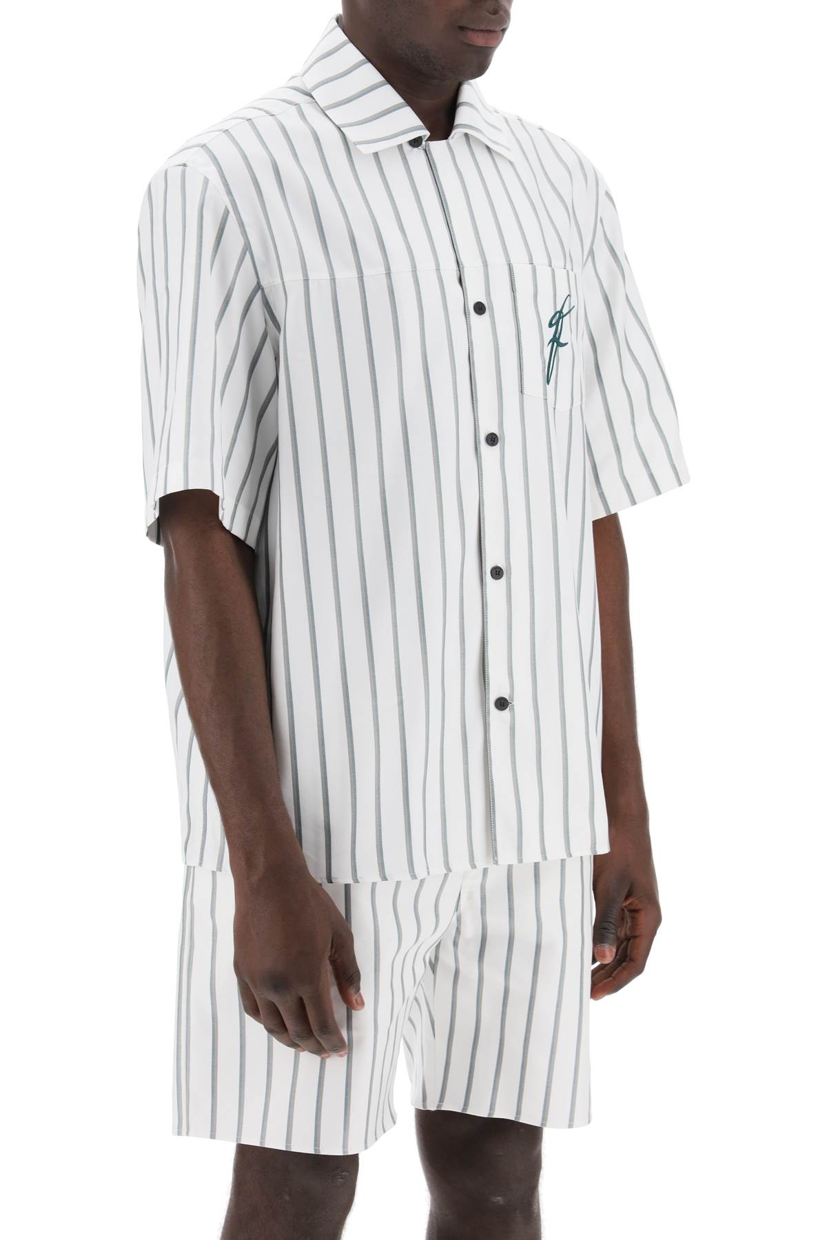 Shop Ferragamo Striped Bowling Shirt With Button In White
