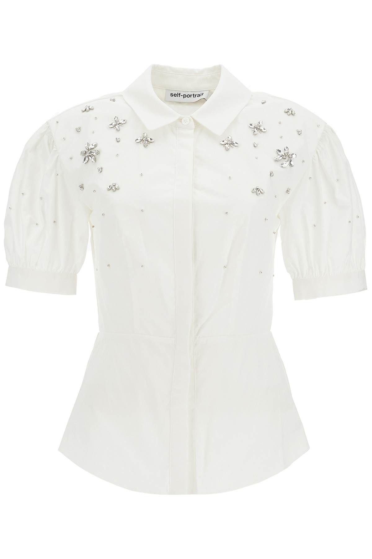 Shop Self-portrait Fitted Cotton Shirt With Tailored In White