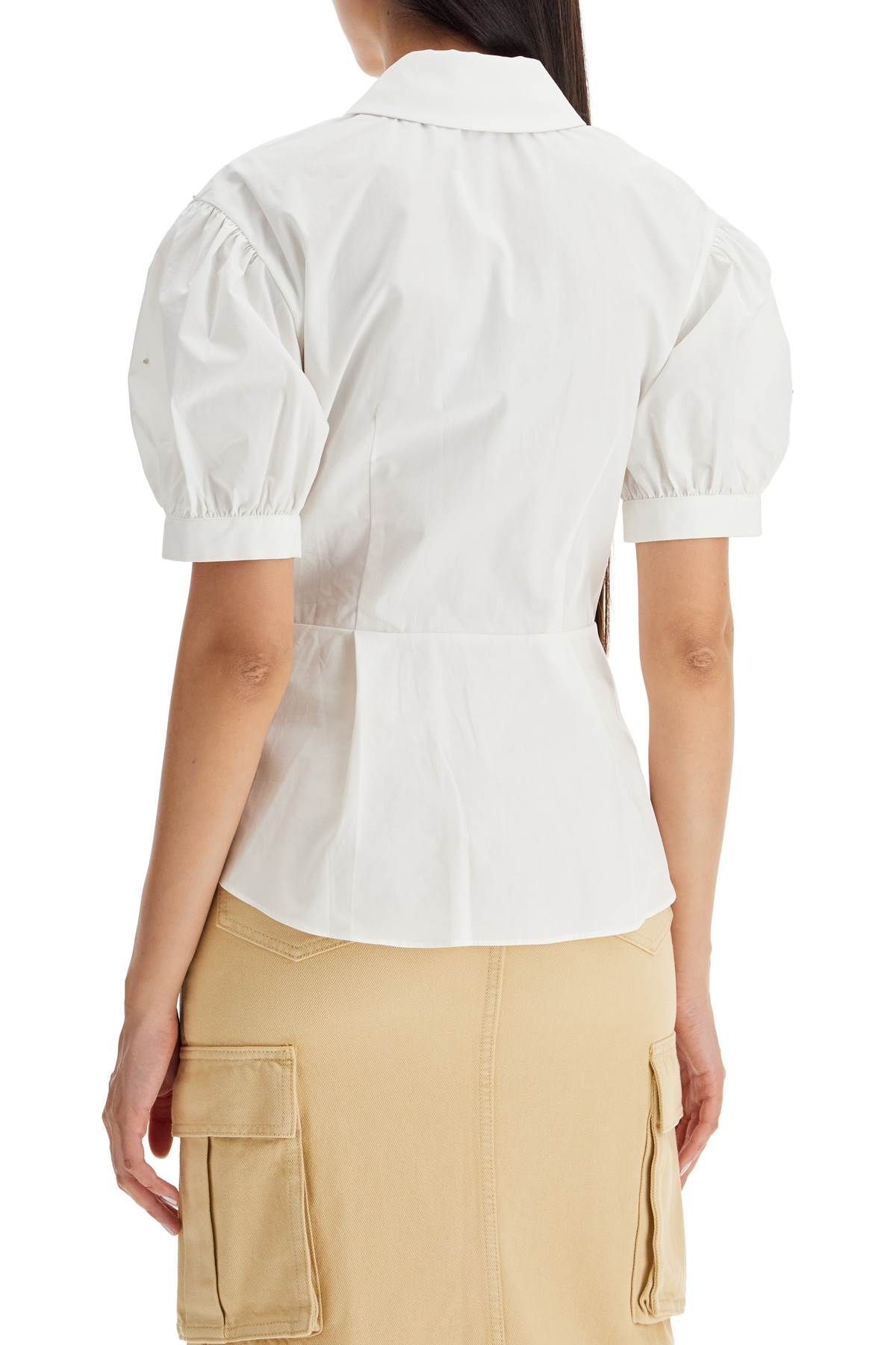 Shop Self-portrait Fitted Cotton Shirt With Tailored In White