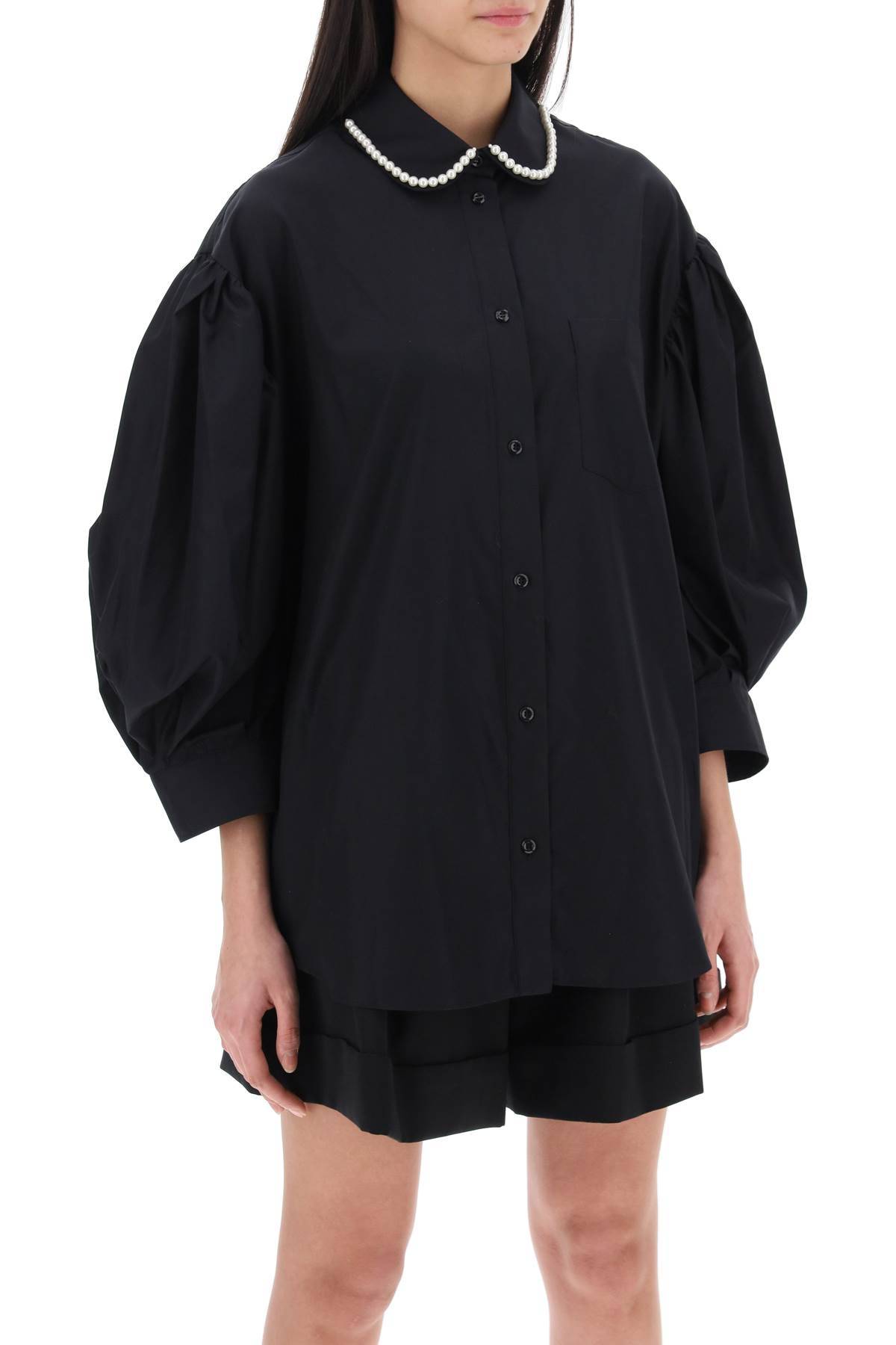 Shop Simone Rocha Puff Sleeve Shirt With Embellishment In Black