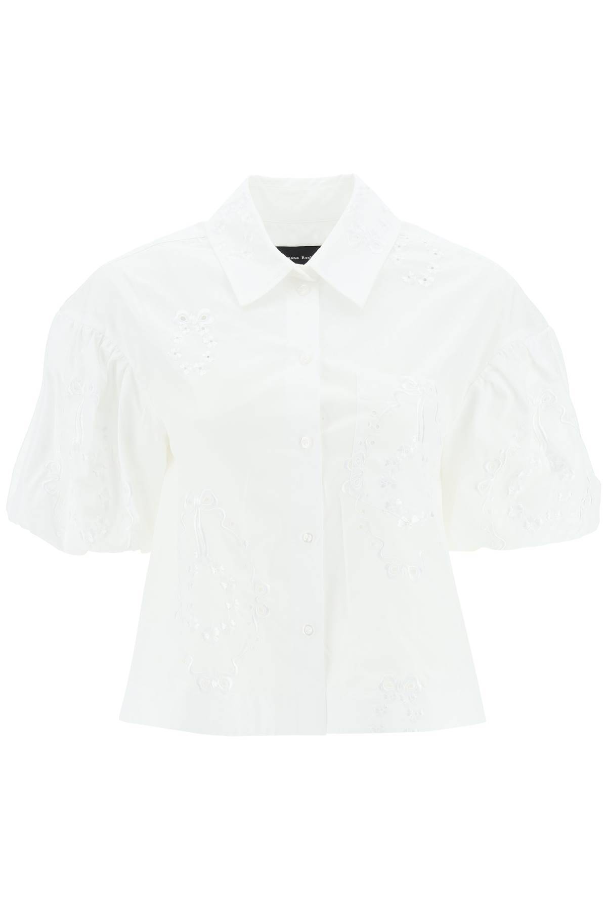 Shop Simone Rocha Cropped Shirt With Embrodered Trim In White
