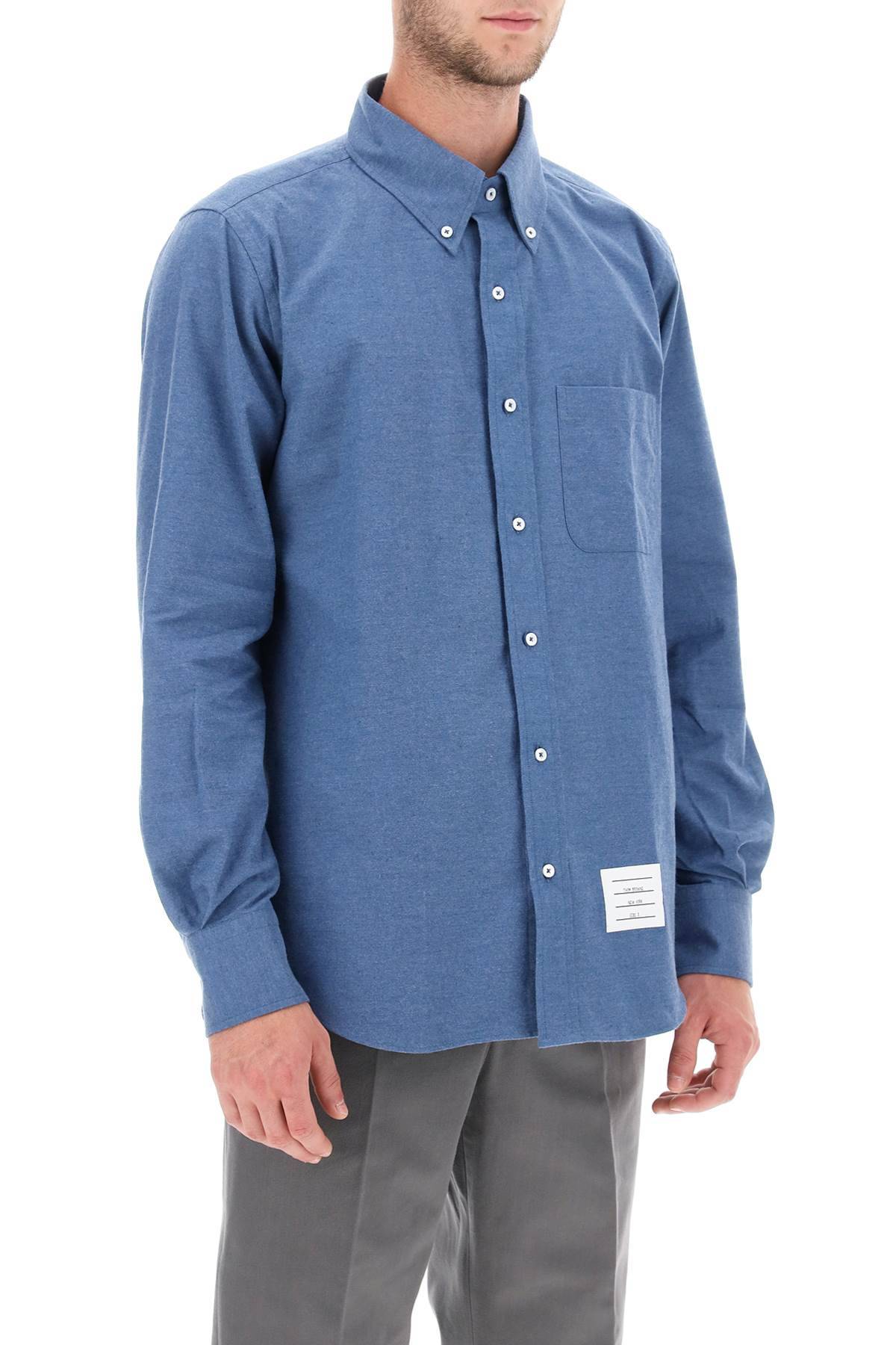Shop Thom Browne Flannel Shirt With Back Tricolor Band In Light Blue