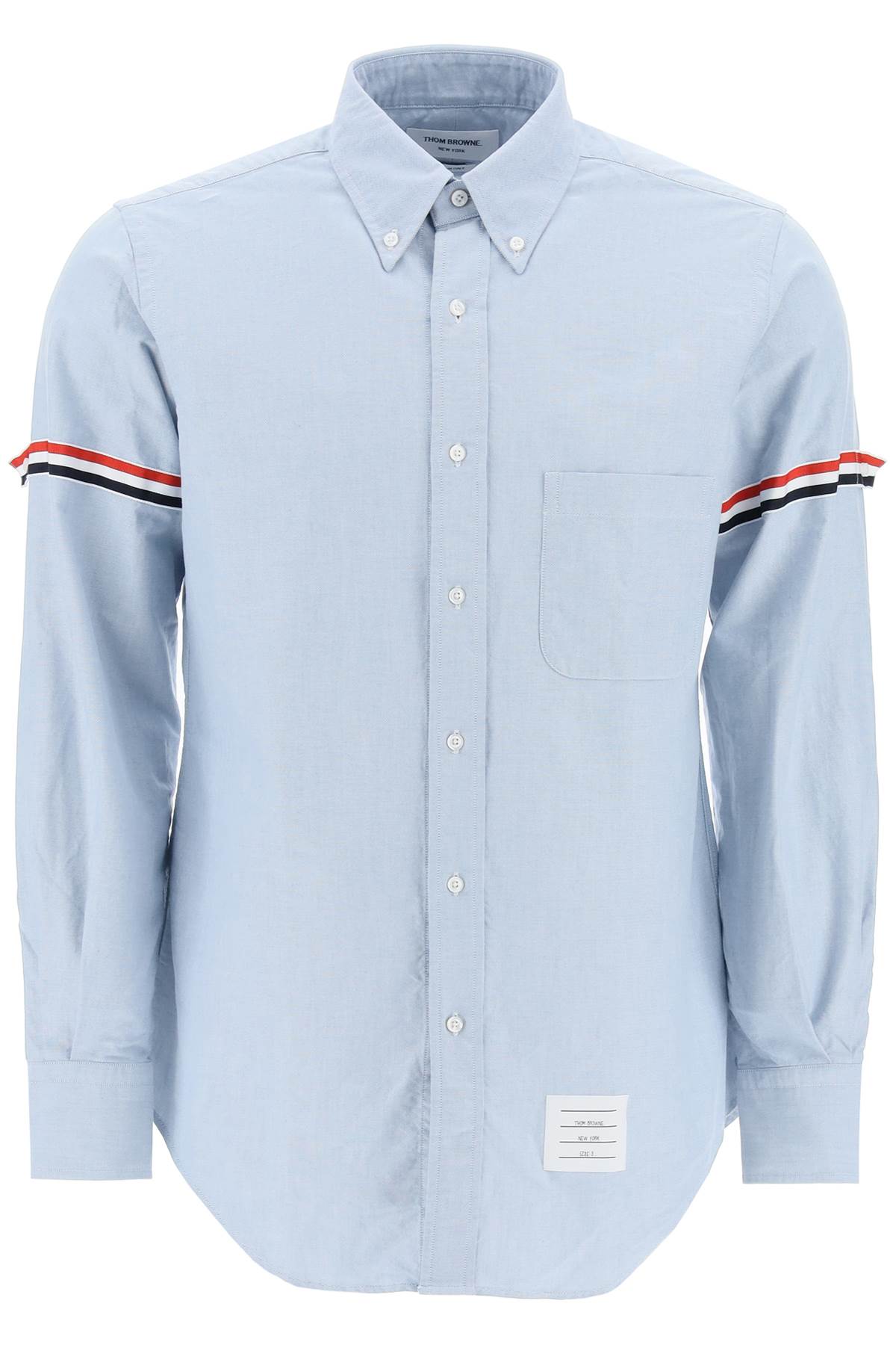 Shop Thom Browne Oxford Button-down Shirt With Rwb Armbands In Light Blue