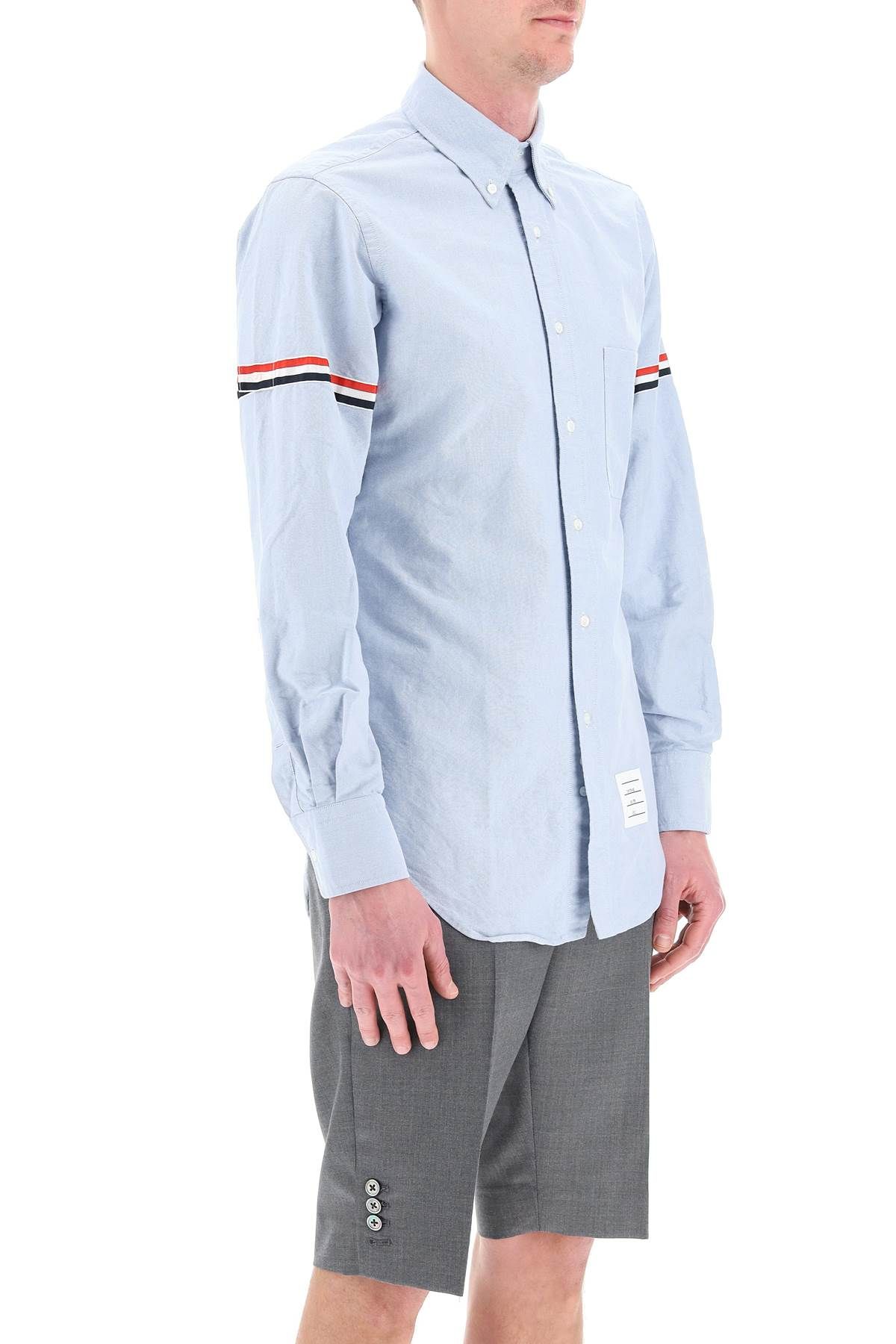 Shop Thom Browne Oxford Button-down Shirt With Rwb Armbands In Light Blue