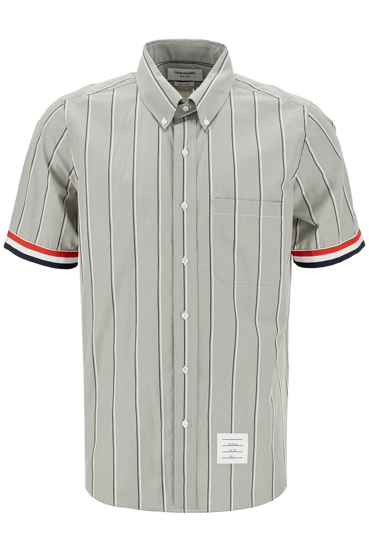 Shop Thom Browne Striped Short-sleeved Shirt In Grey