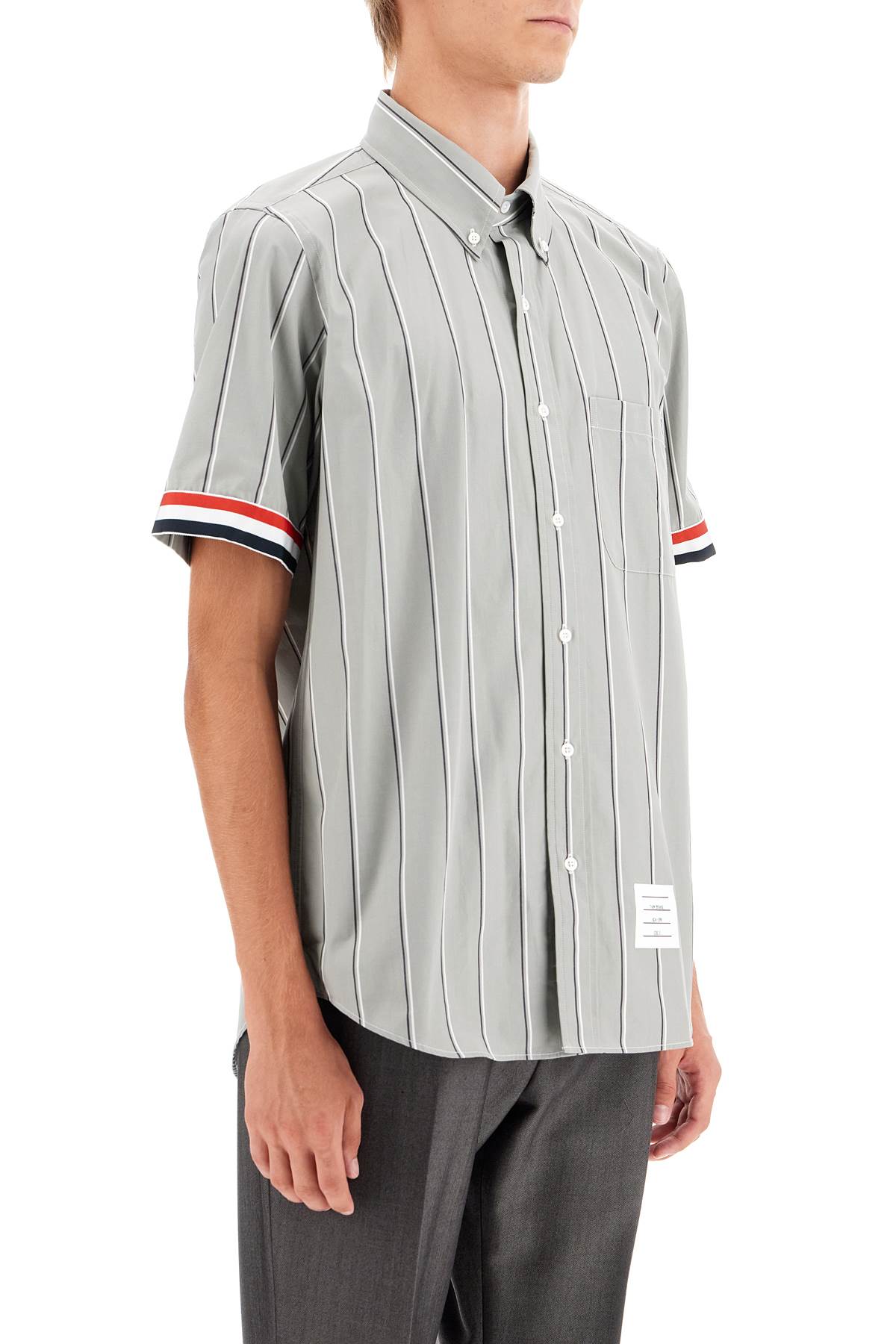 Shop Thom Browne Striped Short-sleeved Shirt In Grey