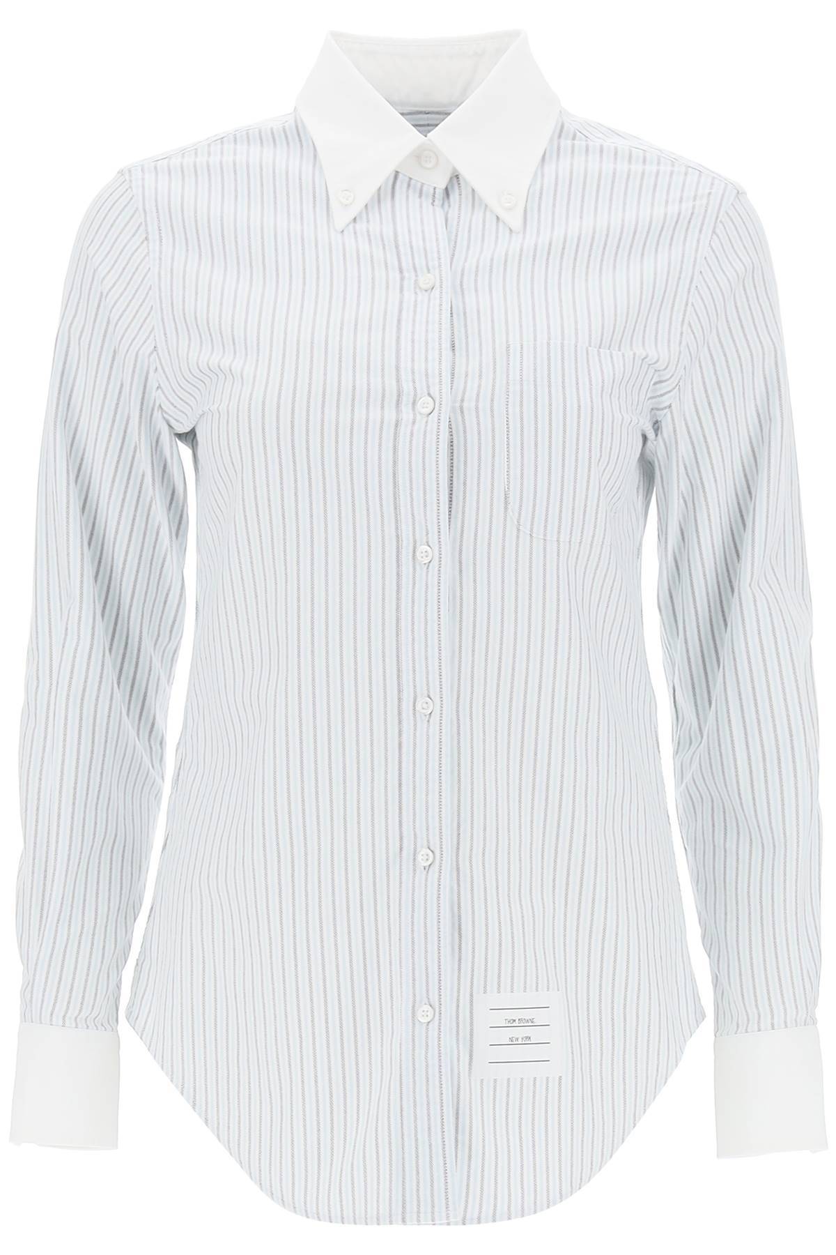 Shop Thom Browne Striped Oxford Shirt In White,light Blue