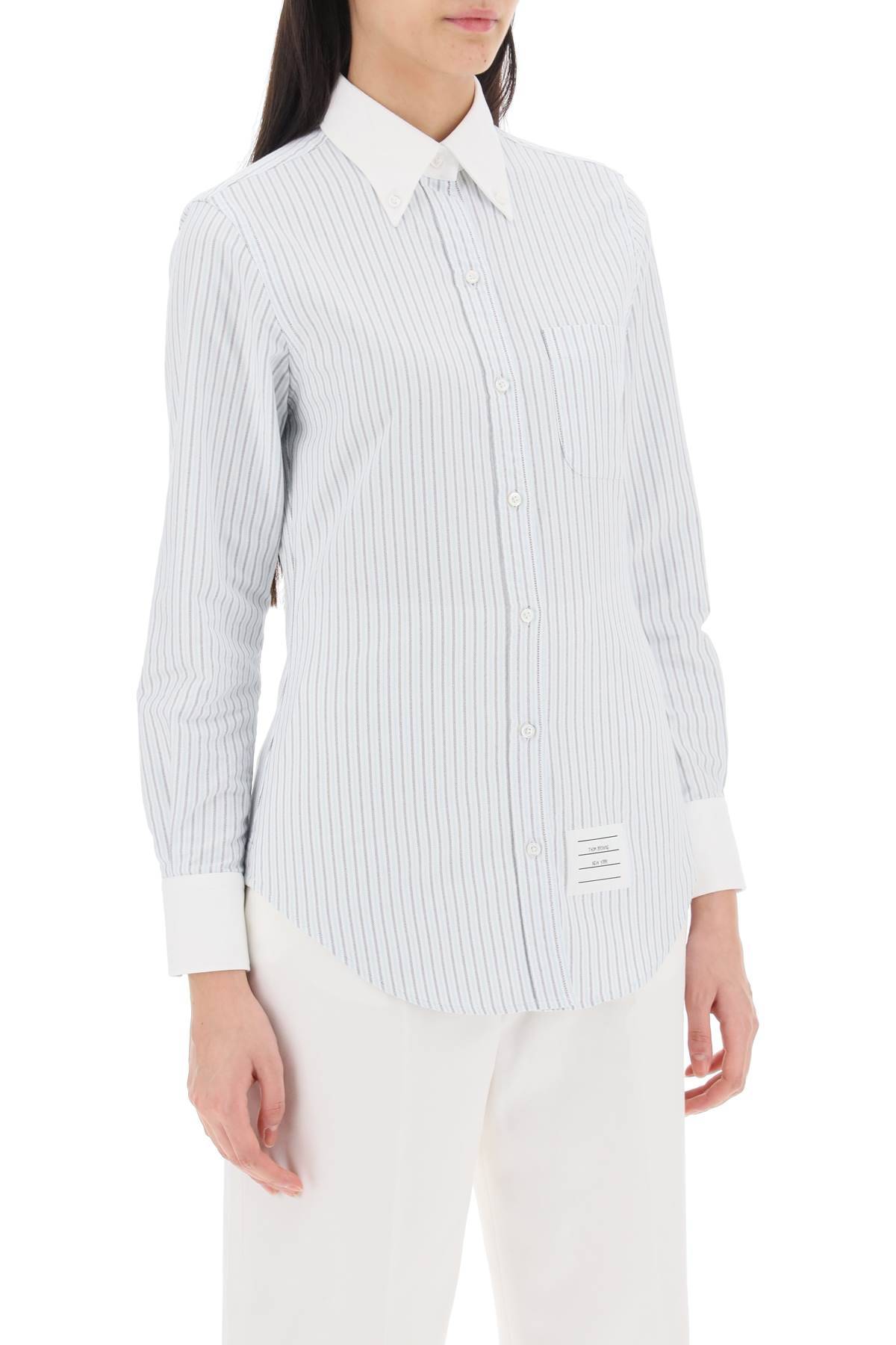 Shop Thom Browne Striped Oxford Shirt In White,light Blue