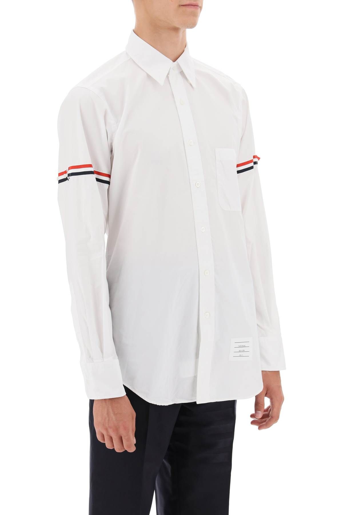 Shop Thom Browne Poplin Button-down Shirt With Rwb Armbands In White