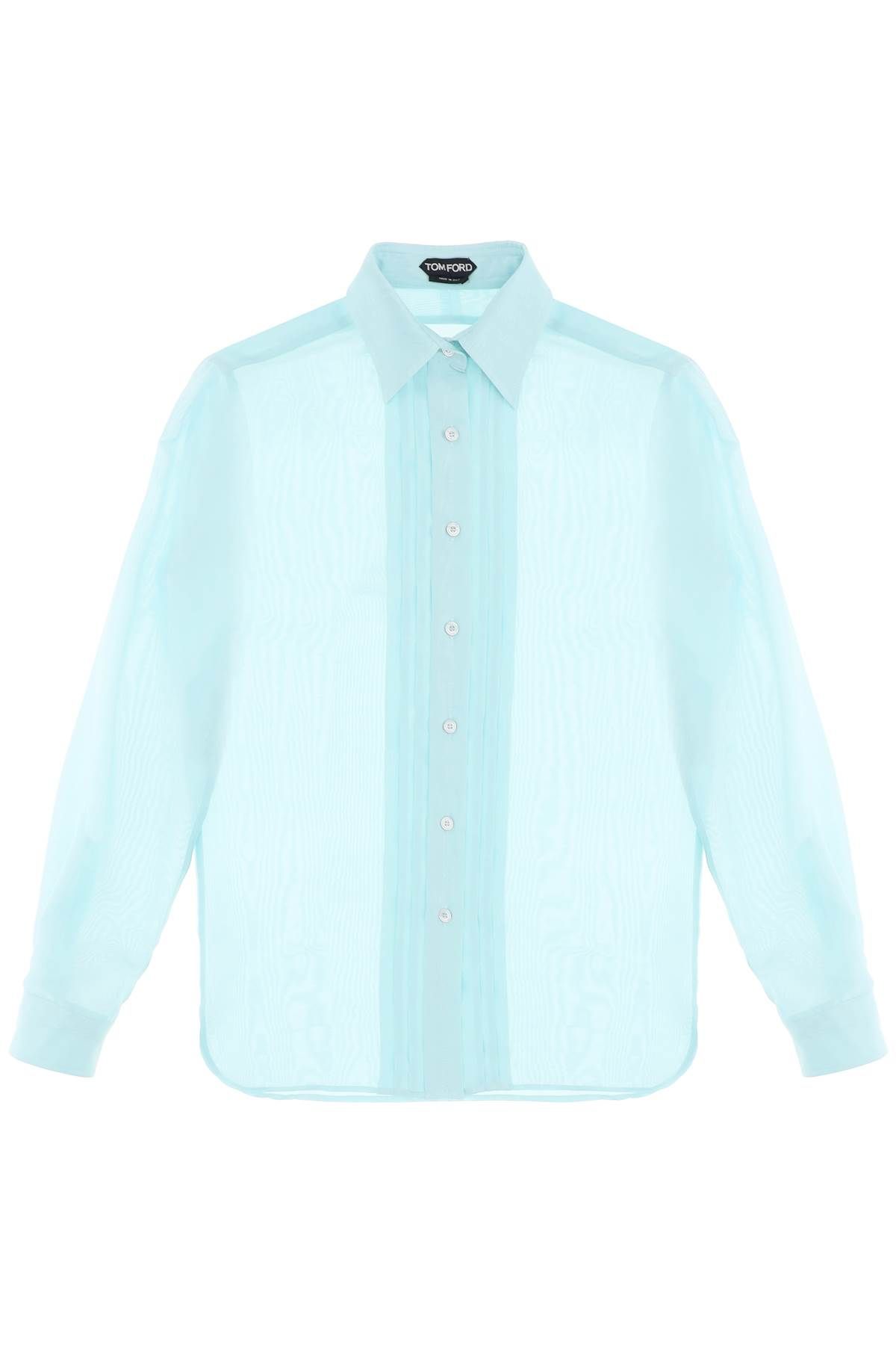 Shop Tom Ford Silk Shirt With Plastron In Light Blue