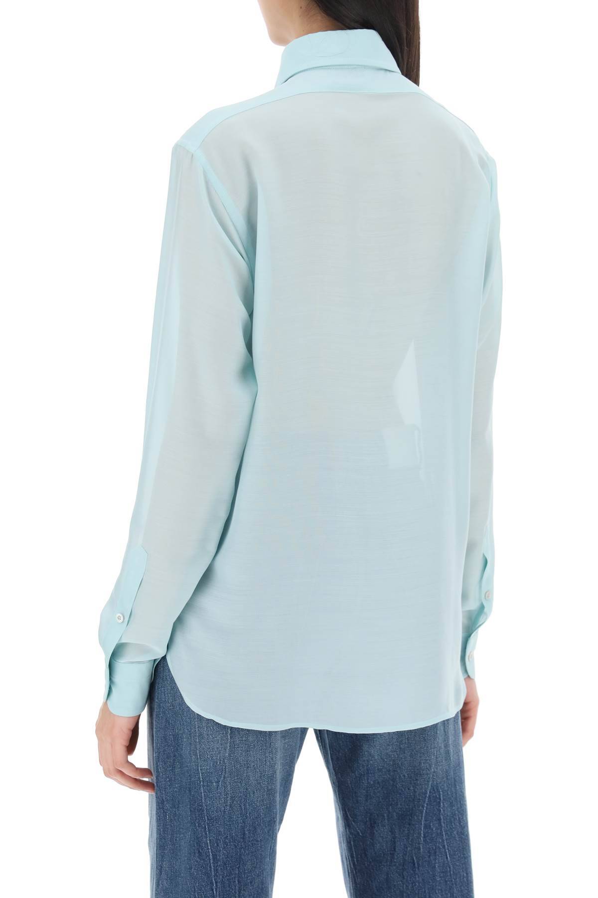 Shop Tom Ford Silk Shirt With Plastron In Light Blue