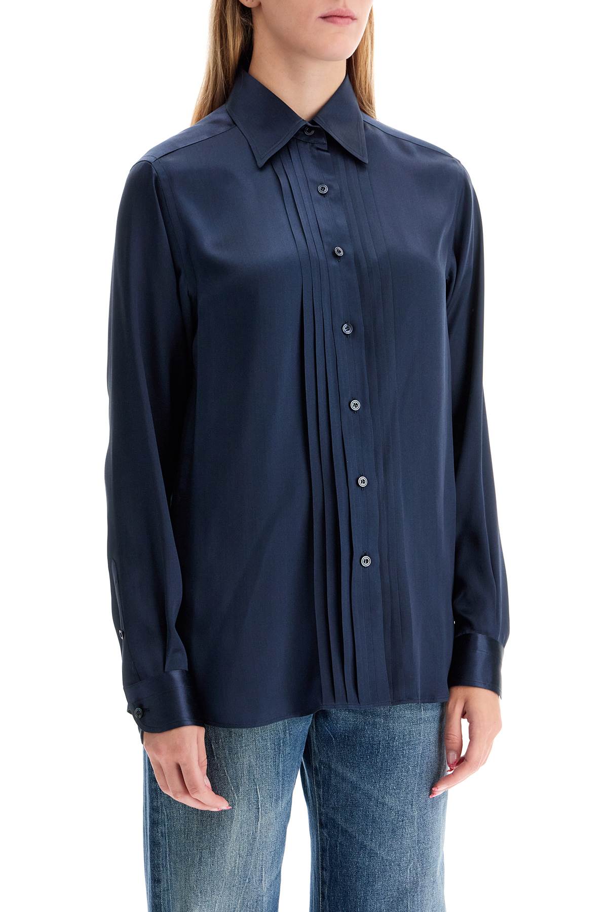 Shop Tom Ford Silk Charmeuse Blouse Shirt In Blue