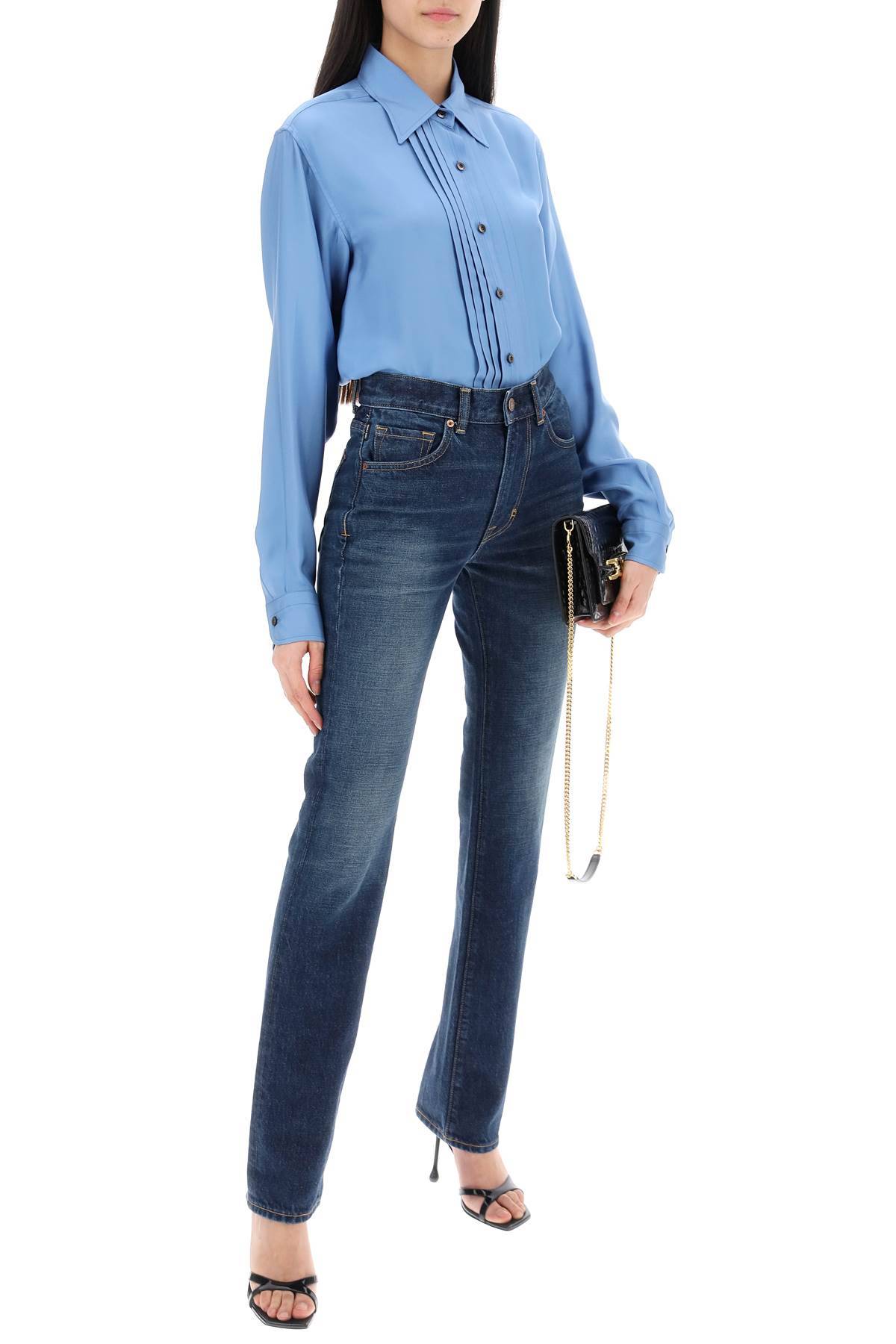 Shop Tom Ford Pleated Bib Shirt With In Light Blue