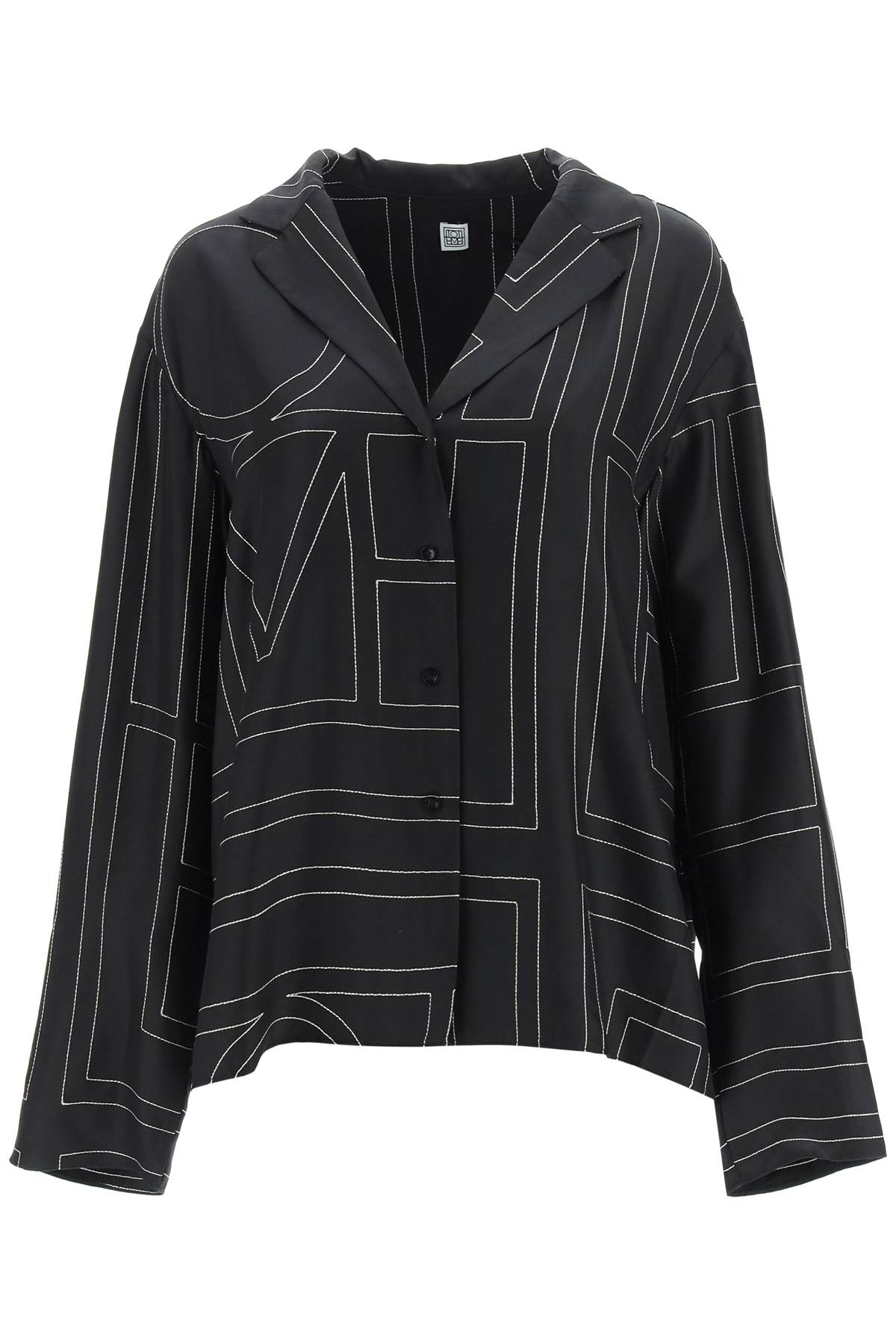 Totême Monogram Silk Pyjama Top In Black