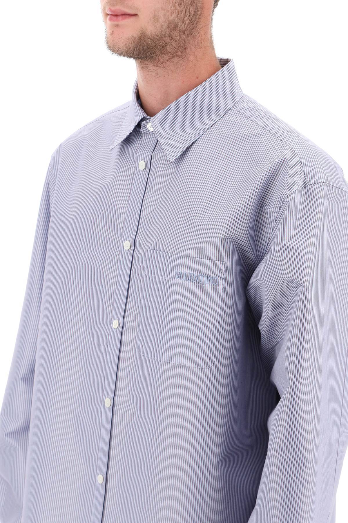 Shop Valentino Technical Cotton Shirt With Striped Motif In Light Blue