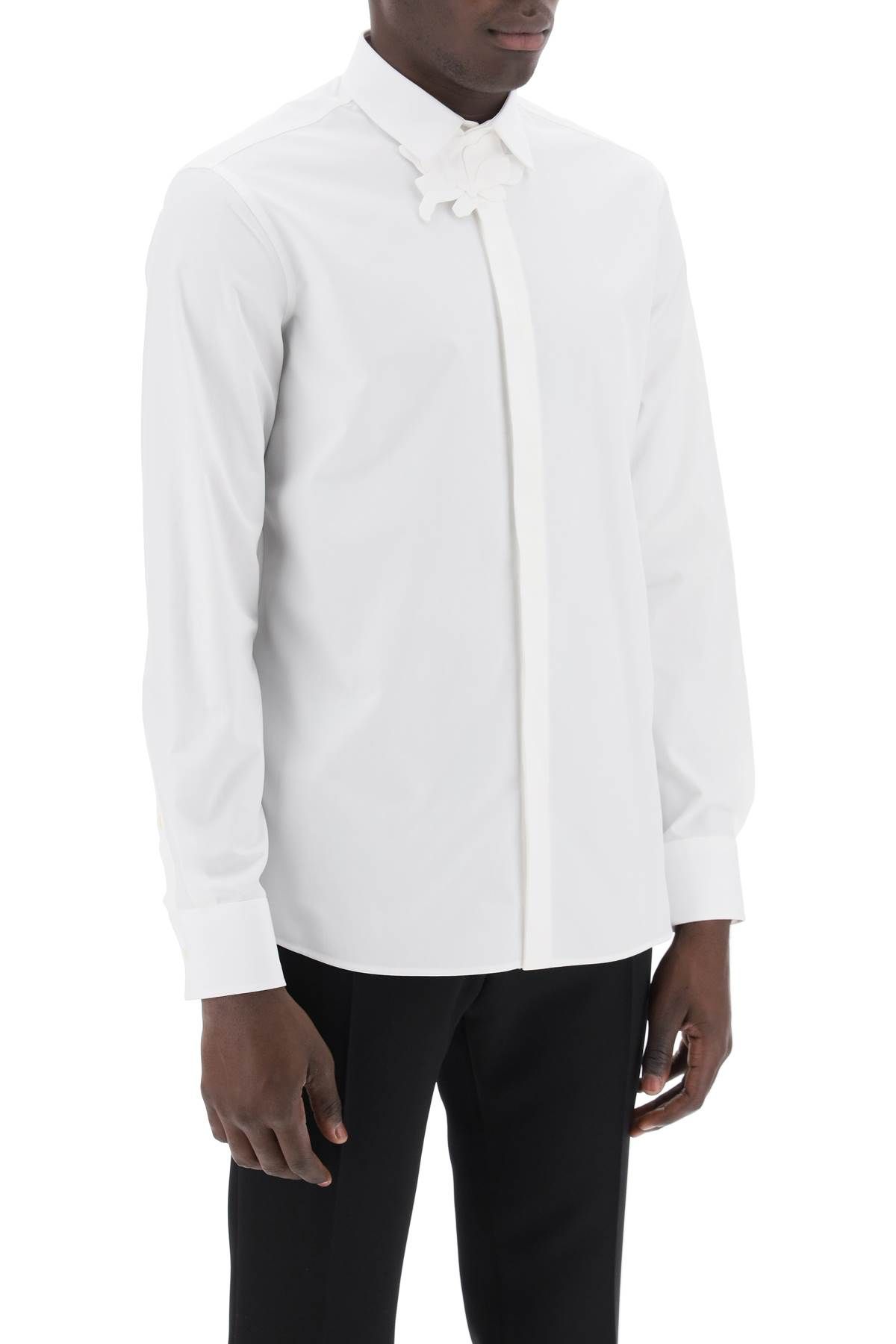 Shop Valentino Poplin Shirt With Flower Patch Detail In White