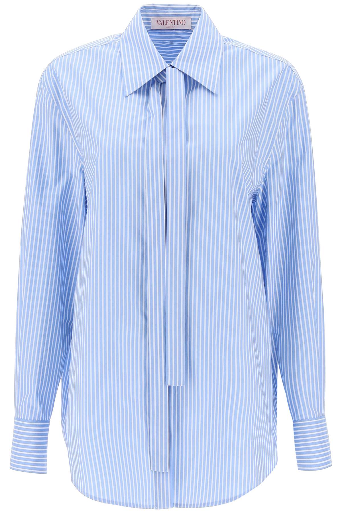 Shop Valentino Striped Poplin Shirt In White,light Blue
