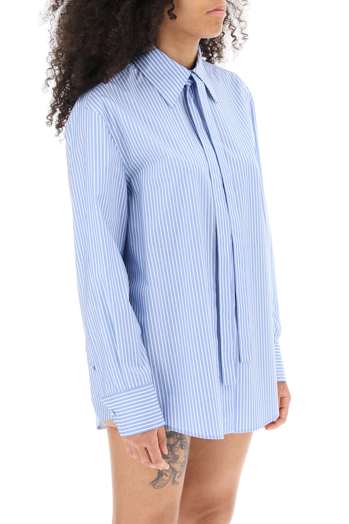 Shop Valentino Striped Poplin Shirt In White,light Blue