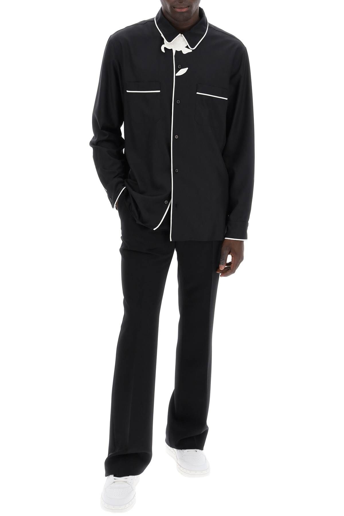 Shop Valentino "pyjama-style Shirt With Flower In Black