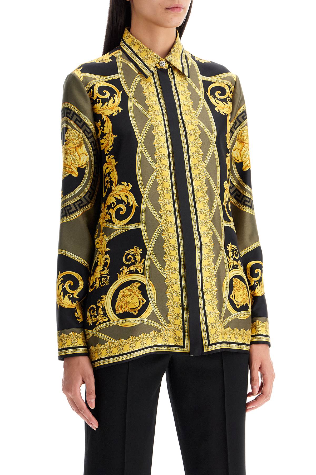 Shop Versace Silk Shirt 'the Cut Of The Gods In Black