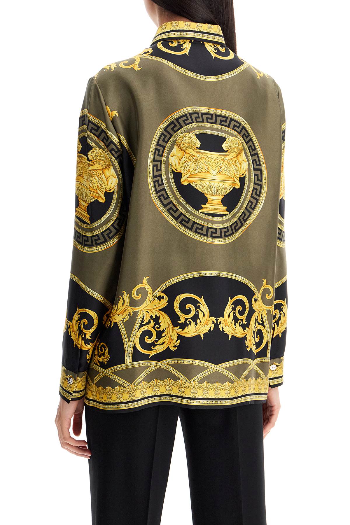 Shop Versace Silk Shirt 'the Cut Of The Gods In Black