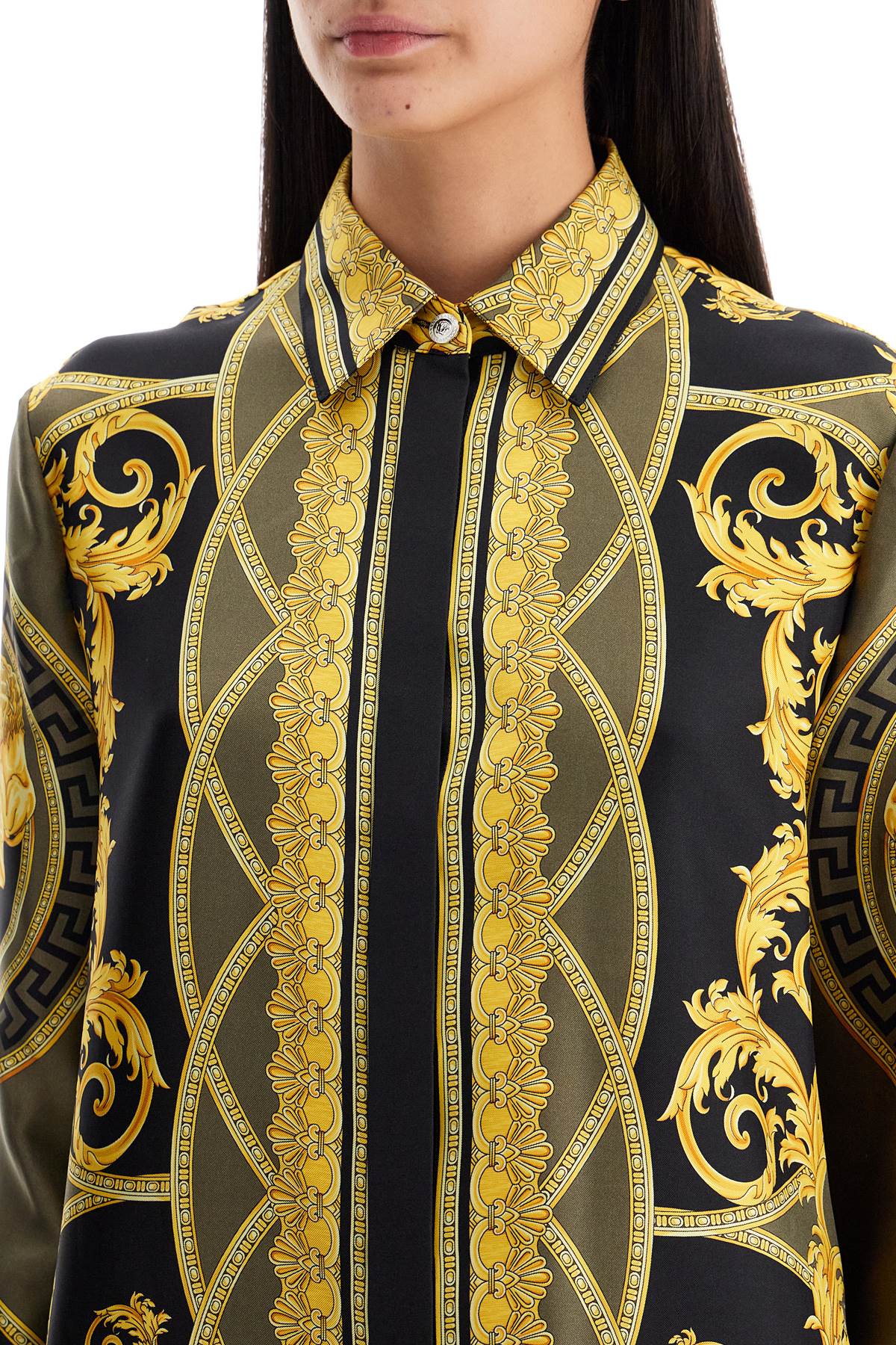 Shop Versace Silk Shirt 'the Cut Of The Gods In Black