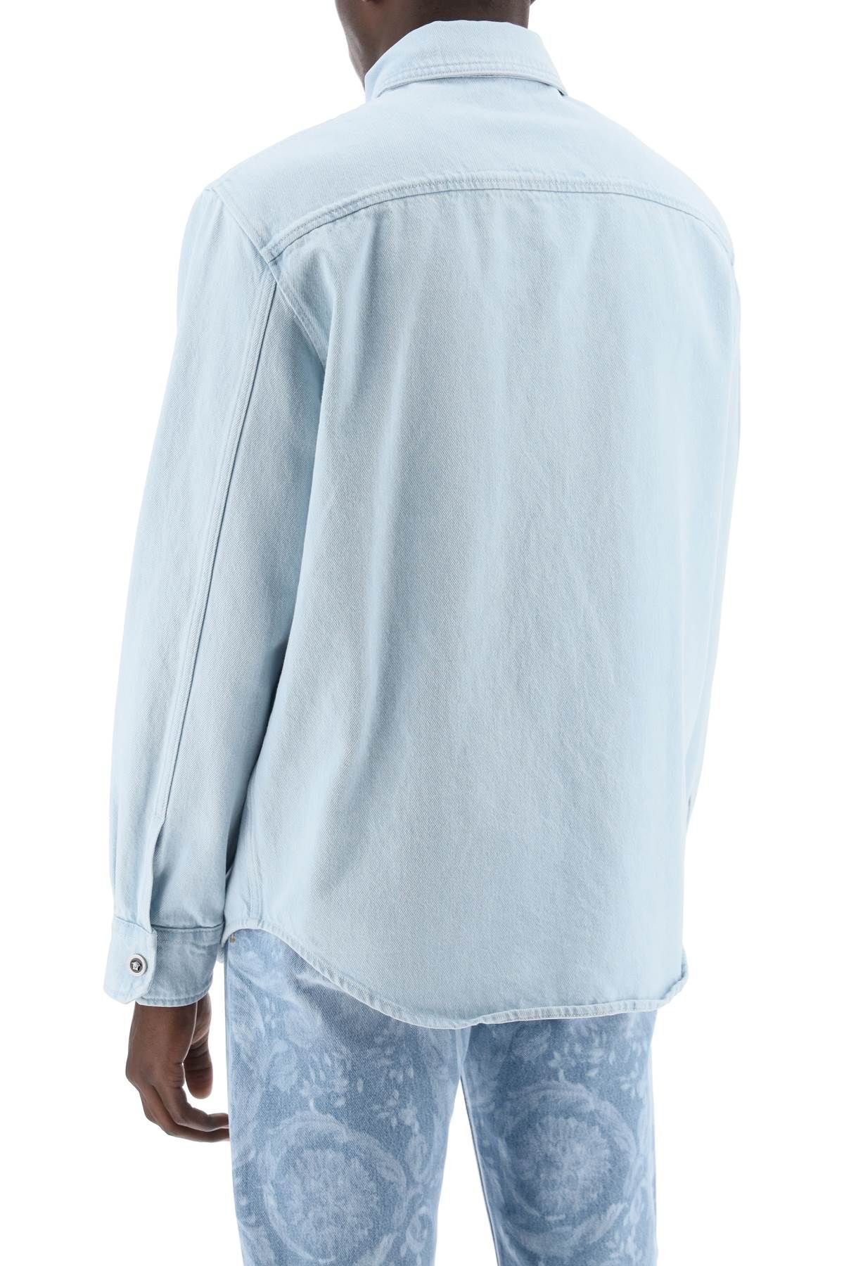 Shop Versace "medusa Denim Shirt In Light Blue