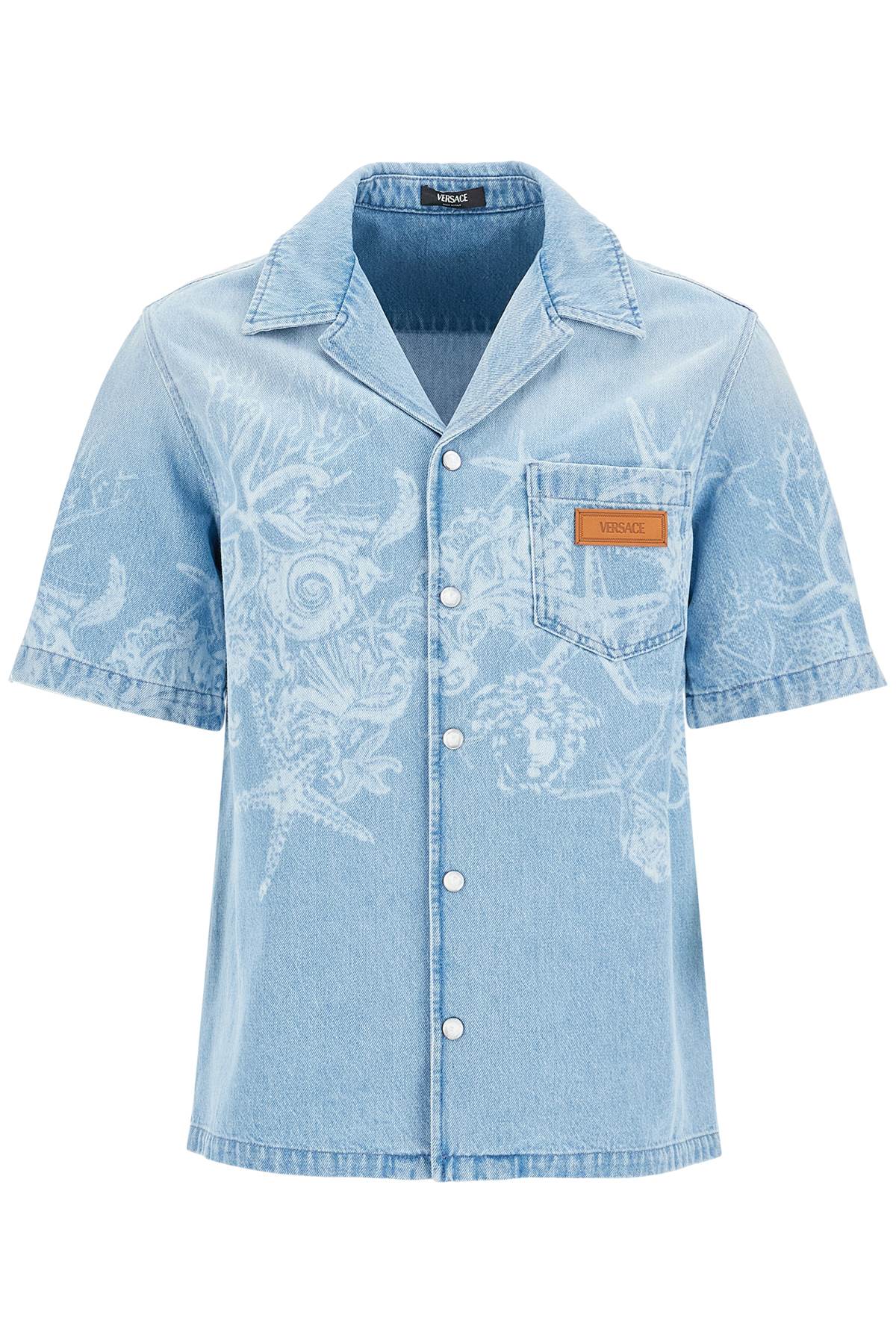 Shop Versace Barocco Sea Denim Shirt In Blue