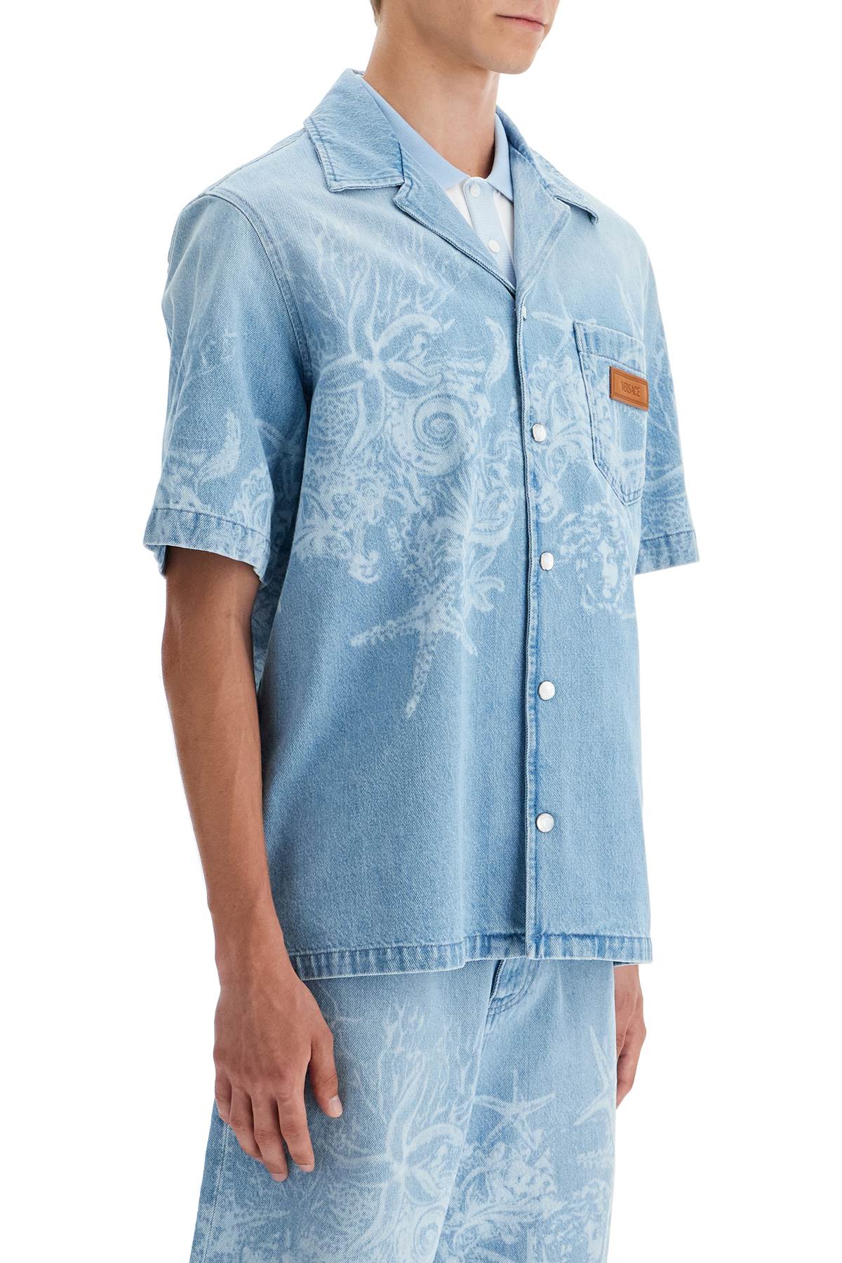 Shop Versace Barocco Sea Denim Shirt In Blue