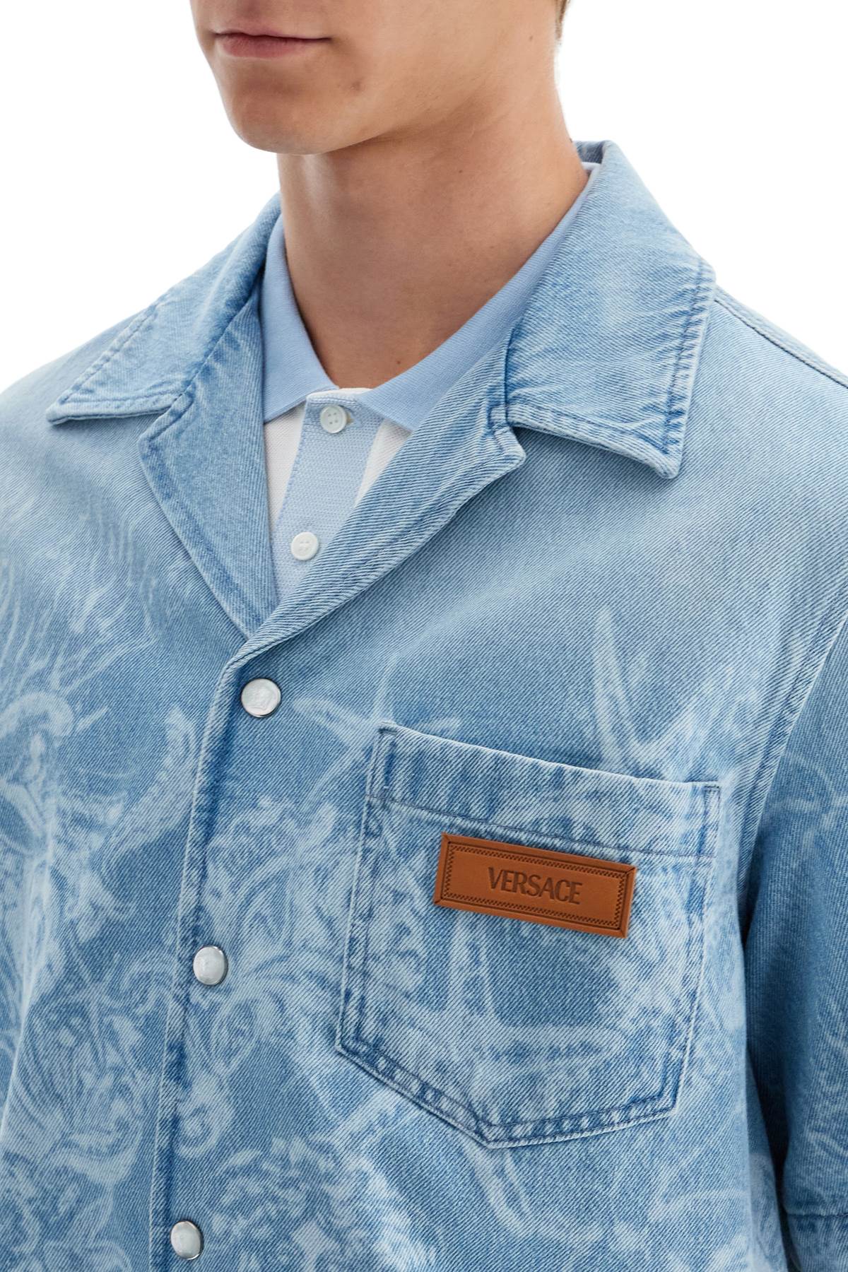 Shop Versace Barocco Sea Denim Shirt In Blue