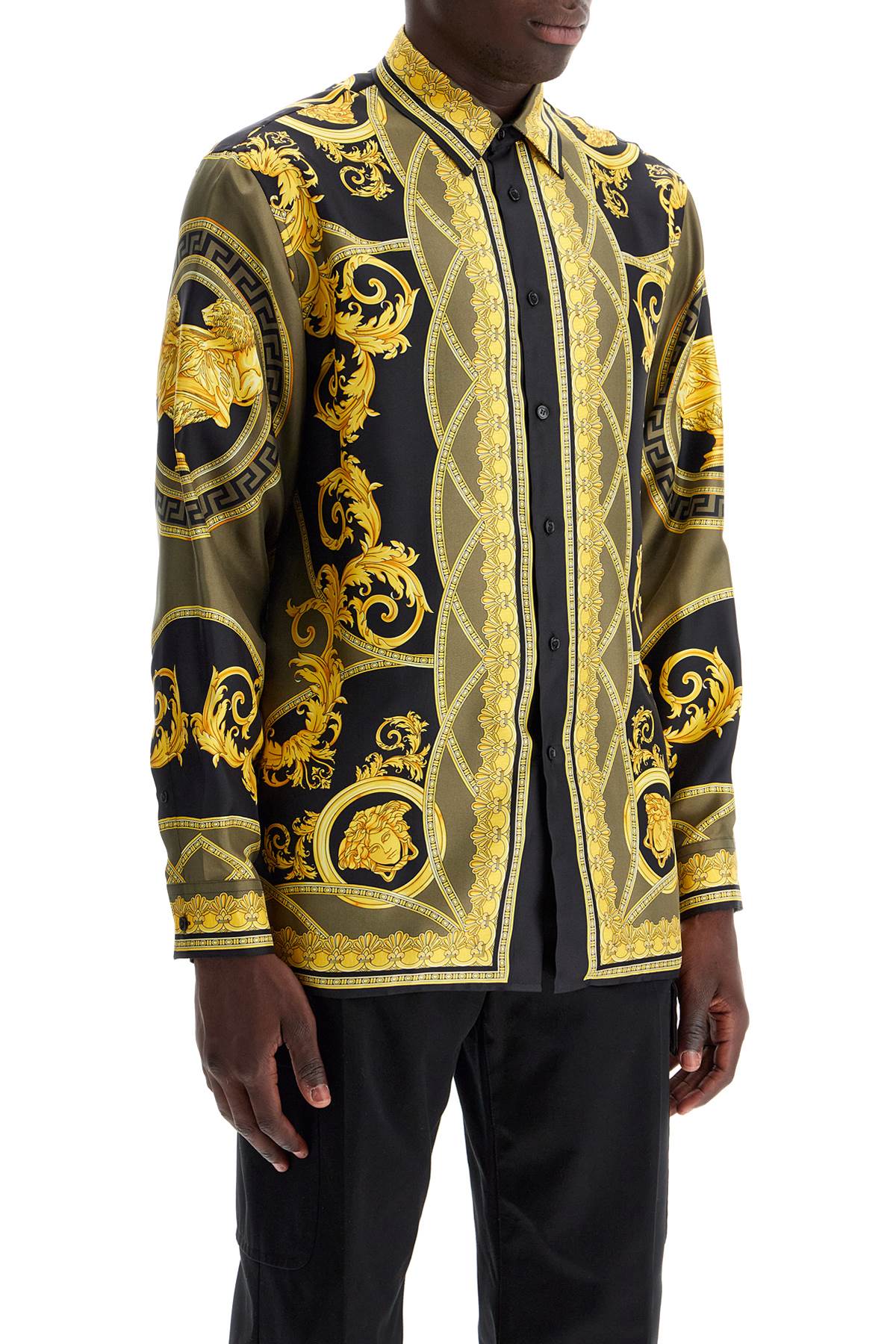 Shop Versace Barocco Silk Shirt In Yellow