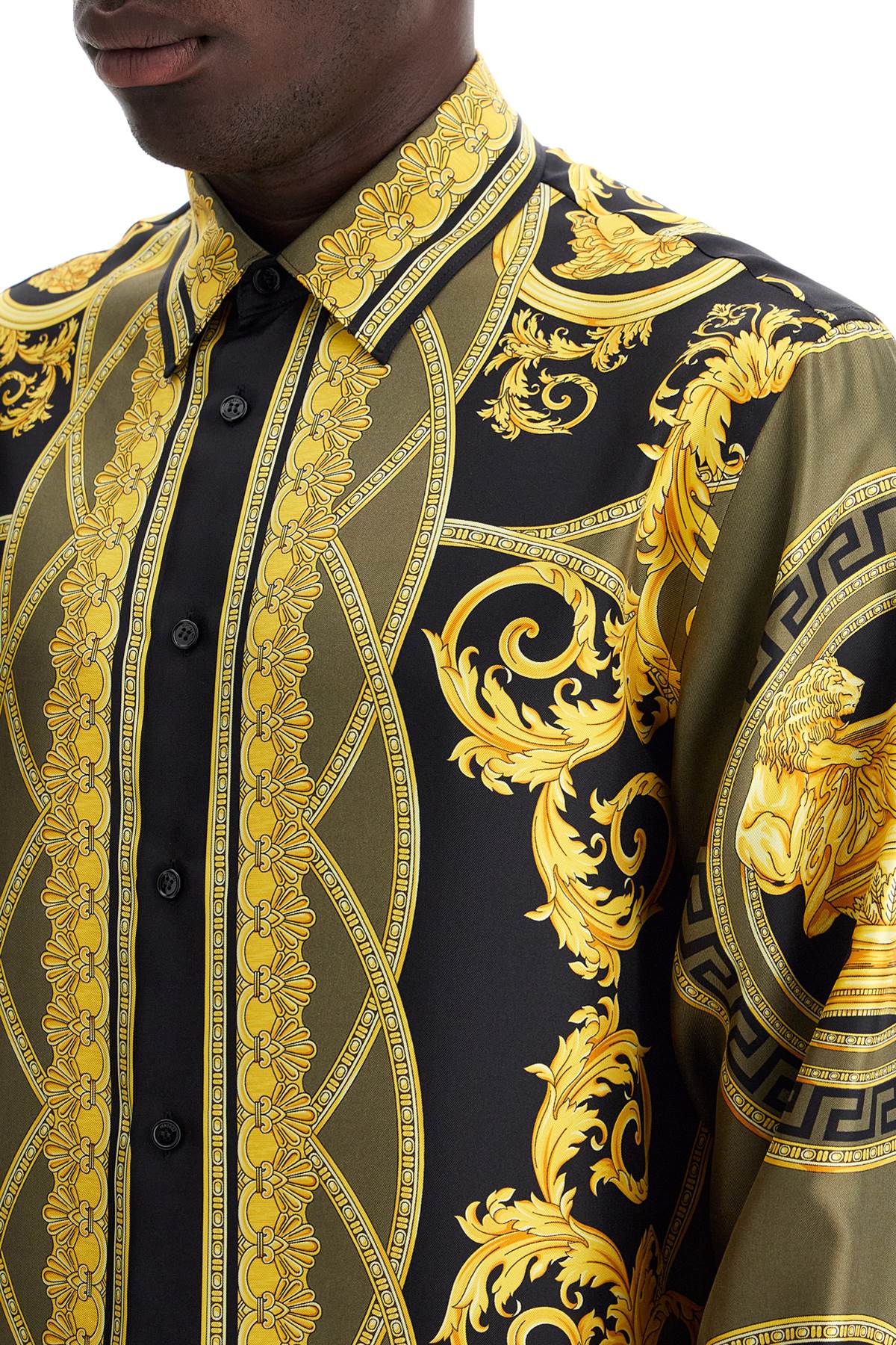 Shop Versace Barocco Silk Shirt In Yellow