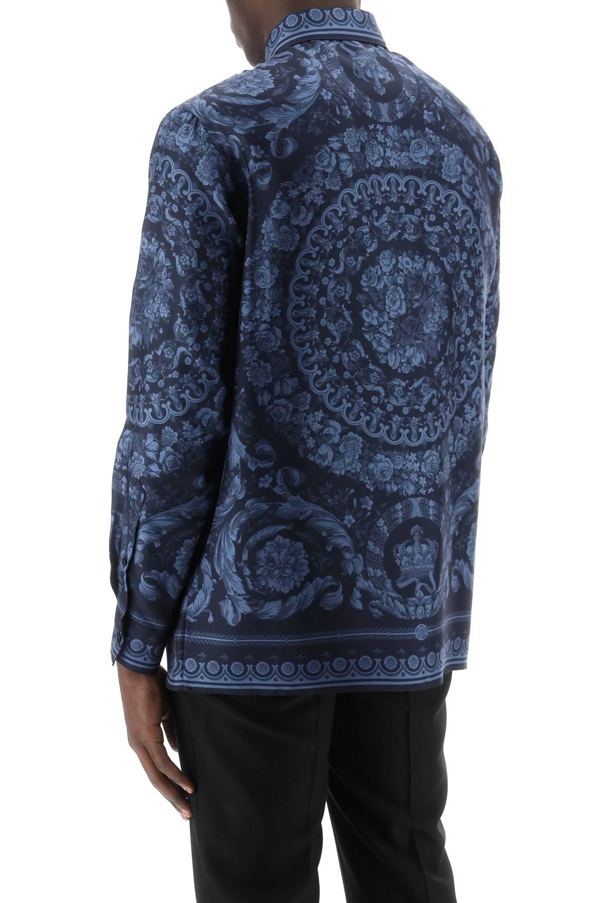 Shop Versace Barocco Silk Shirt In Blue