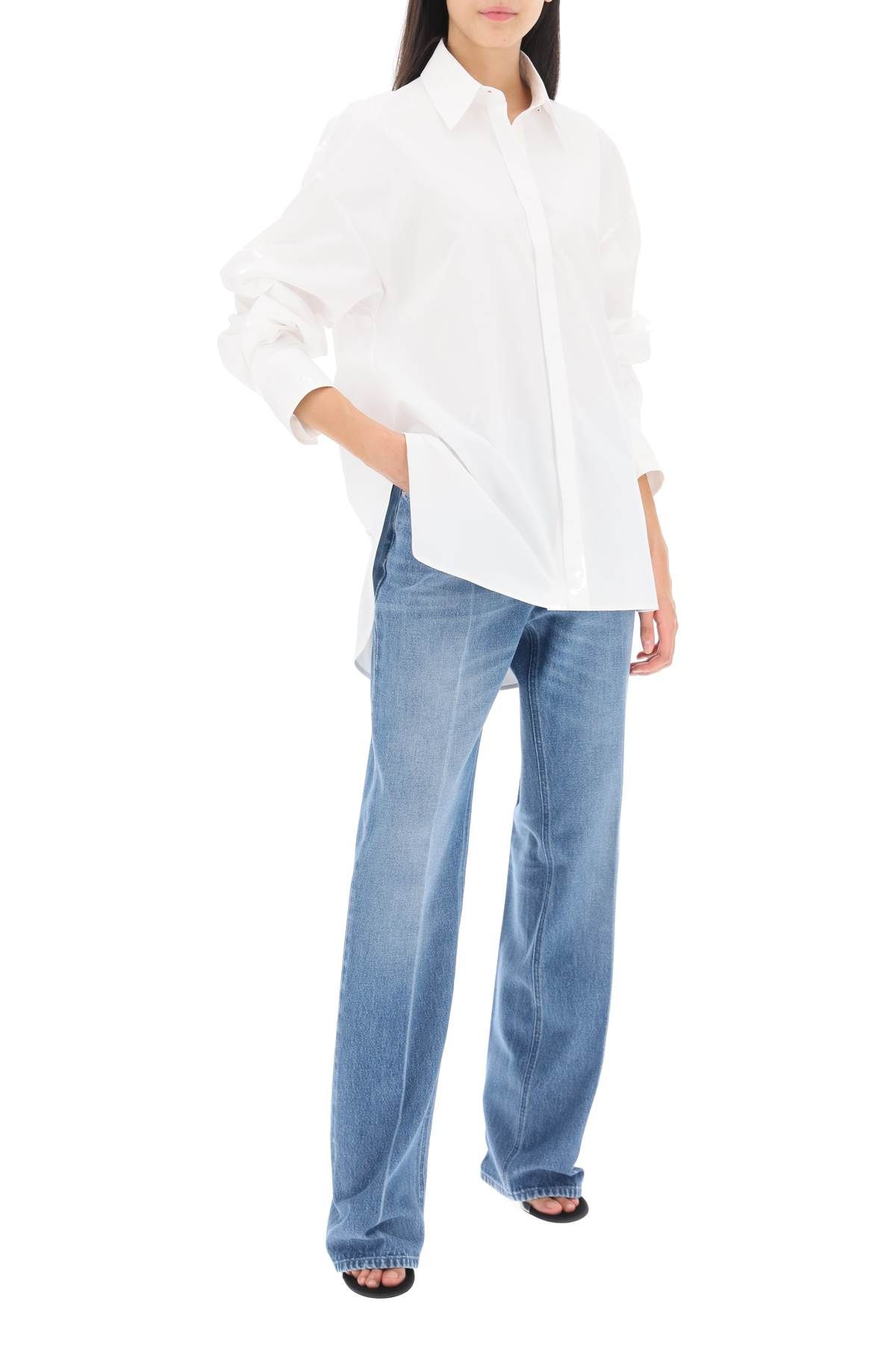 Shop Versace Oversized Poplin Shirt In White