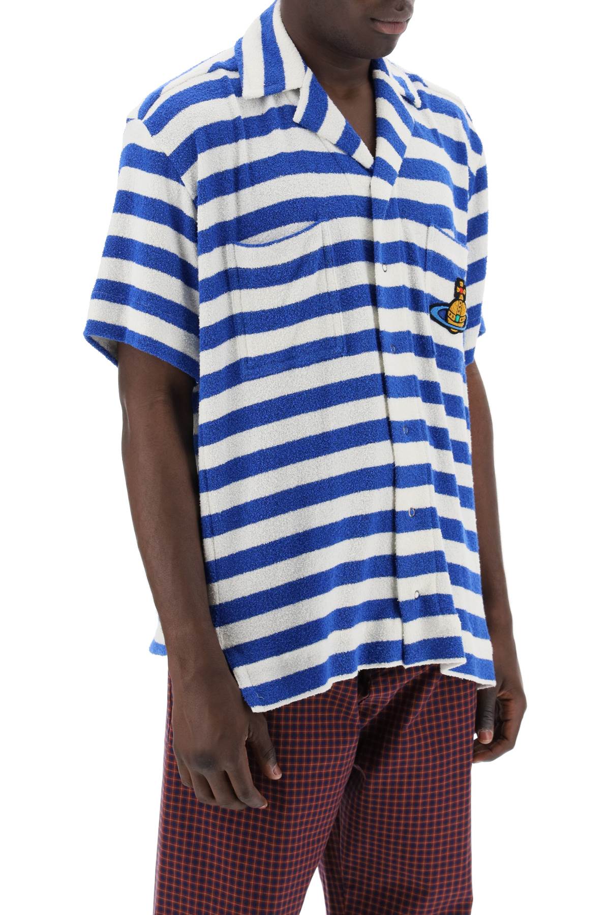 Shop Vivienne Westwood Striped Knit Camp Shirt In White