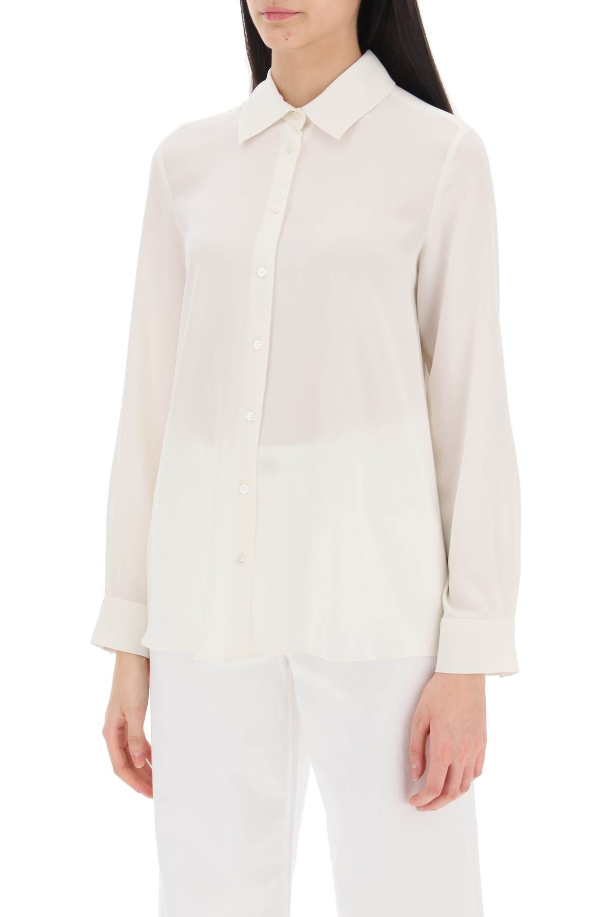 Shop Weekend Max Mara Crepe De Chine Shirt In White