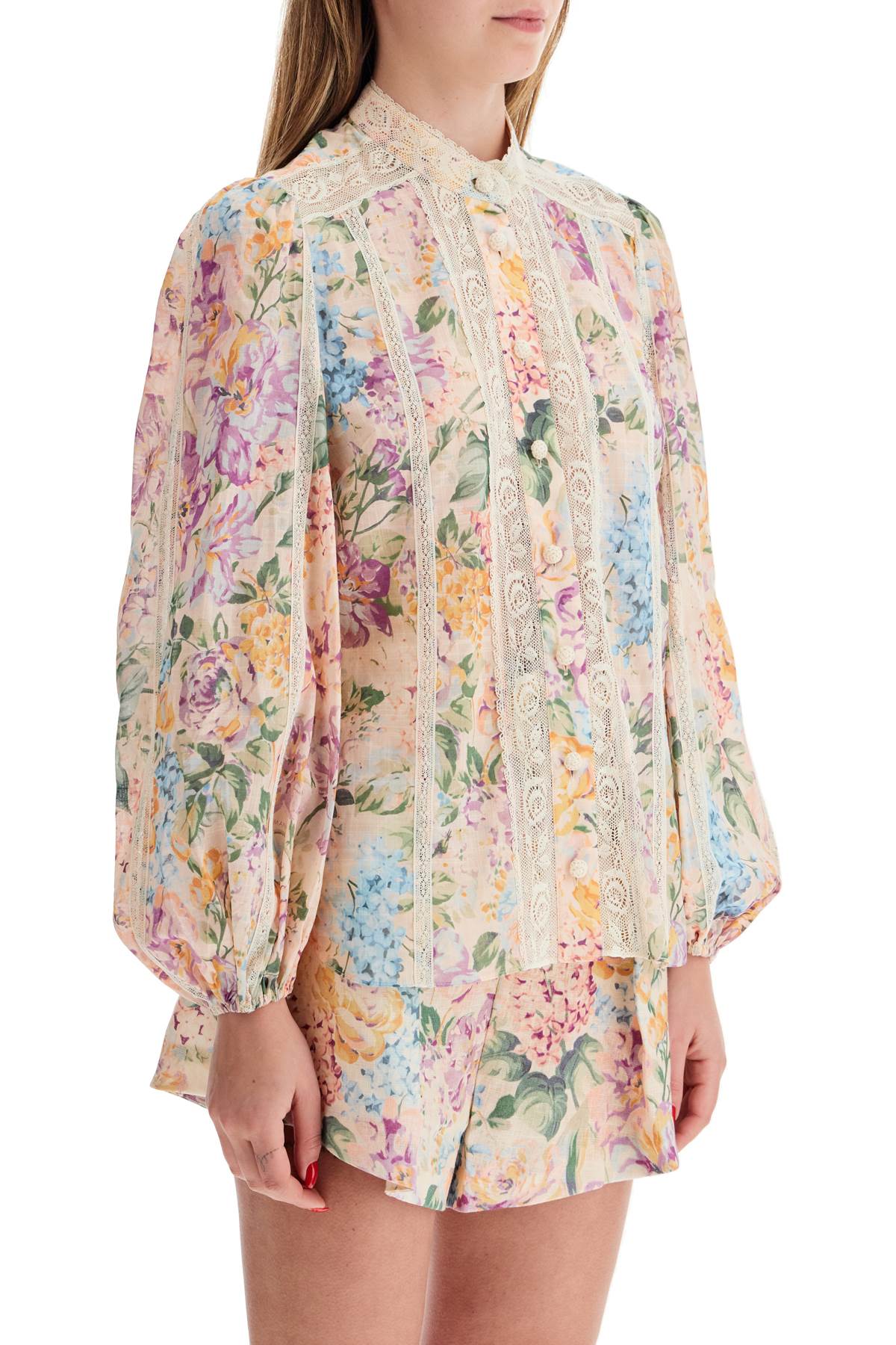 Shop Zimmermann Halliday Lace-trimmed Shirt In Multicolor